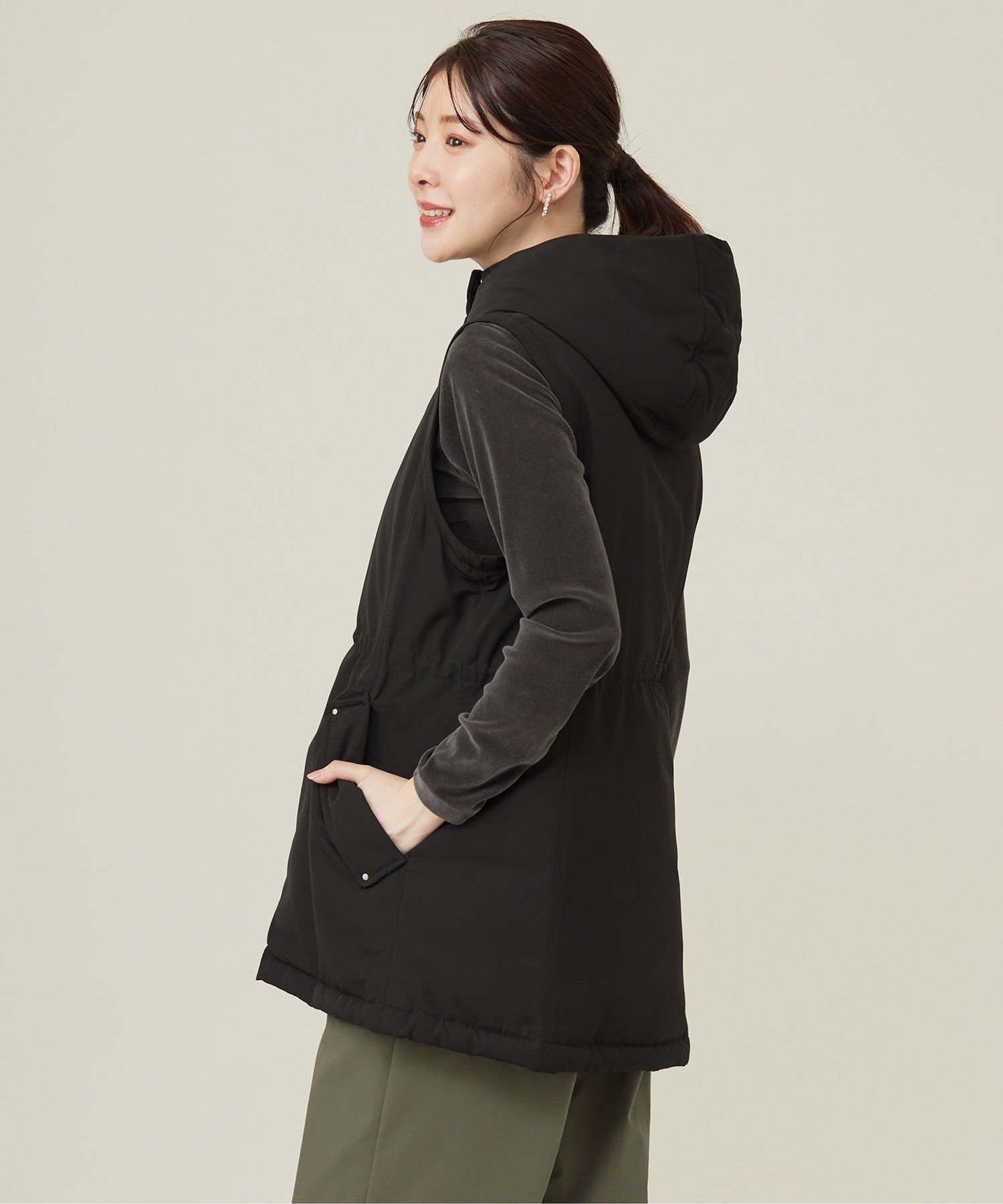 ANY SIS｜【撥水・洗える】2WAYドロストフーディミドル ダウン