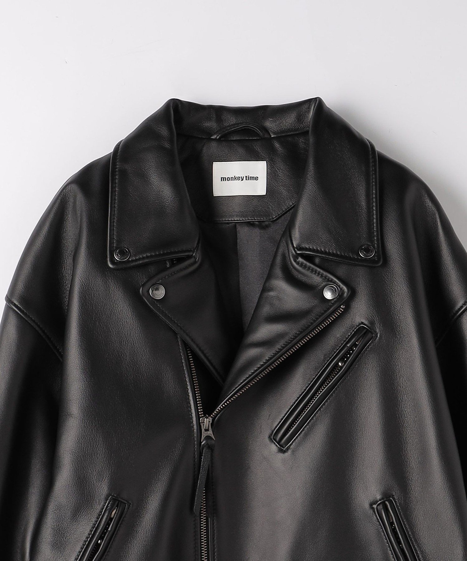 monkey time ダブルライダースジャケット Sサイズ monkey time＞ シープ レザー オーバーサイズ ダブルライダース