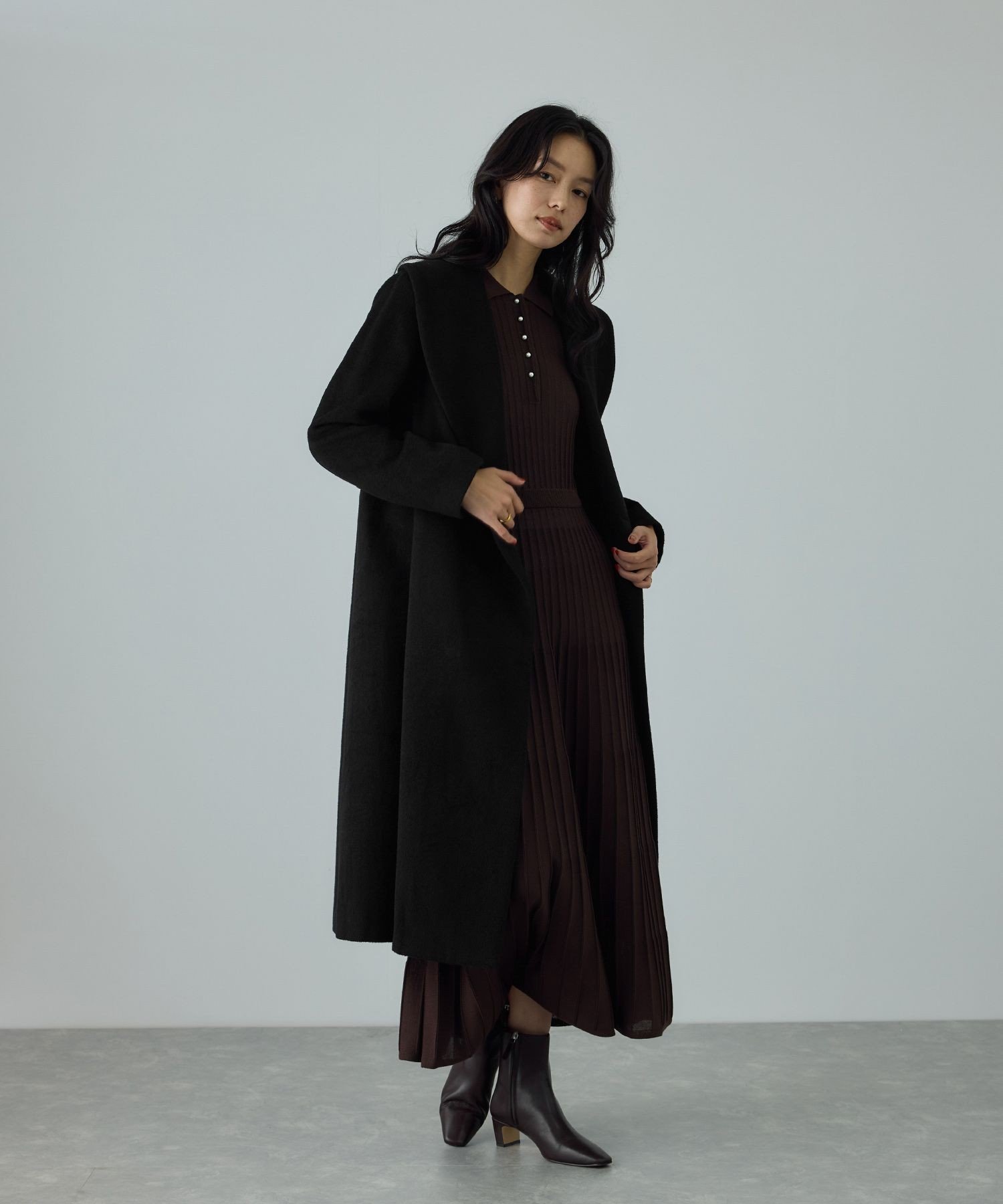 AD2022 22AW ノマド期 ウールロングショールカラーコート 黒 AD2022