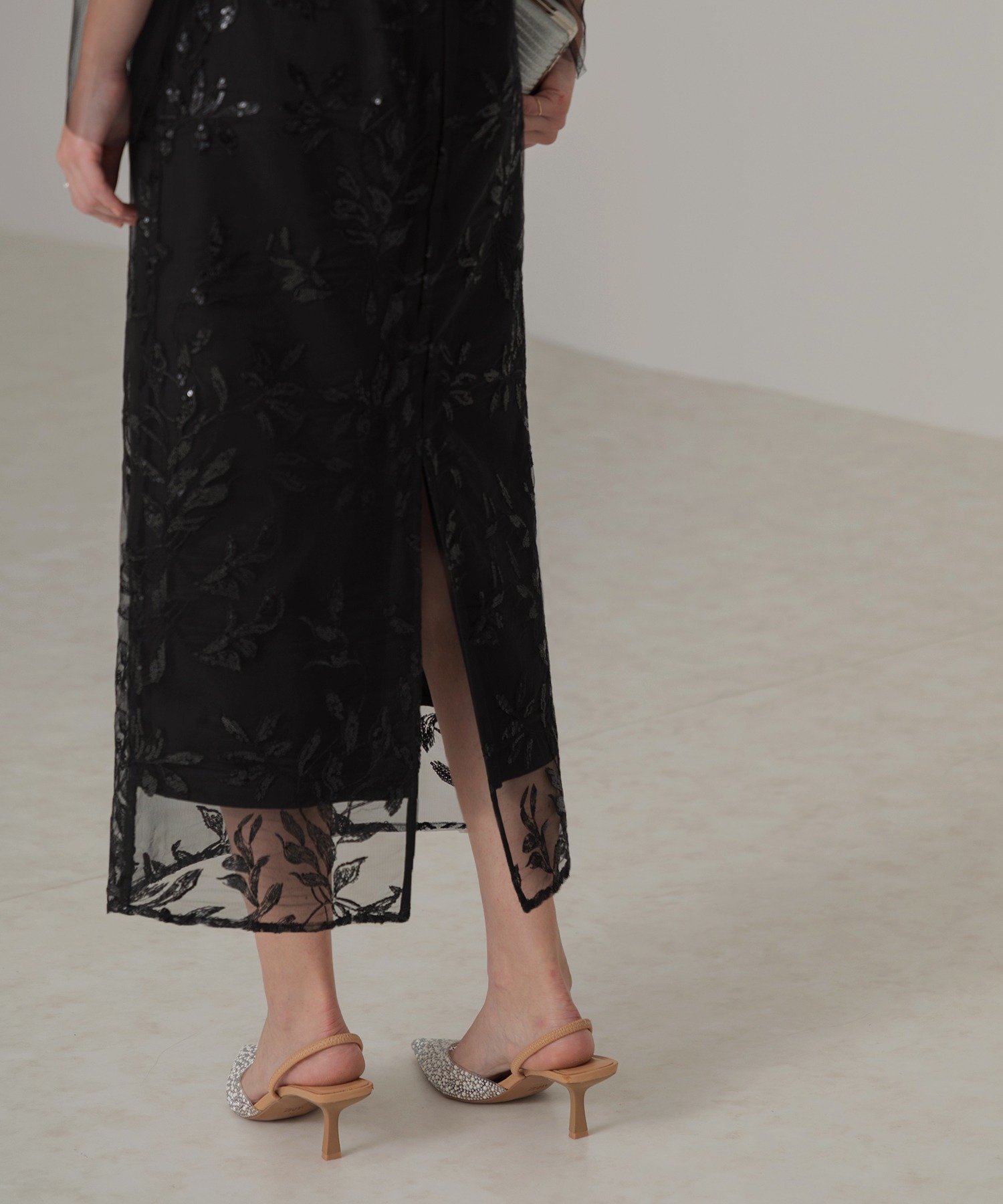 Leja｜LEJA-チュールロングスリーブリーフIラインワンピースドレス