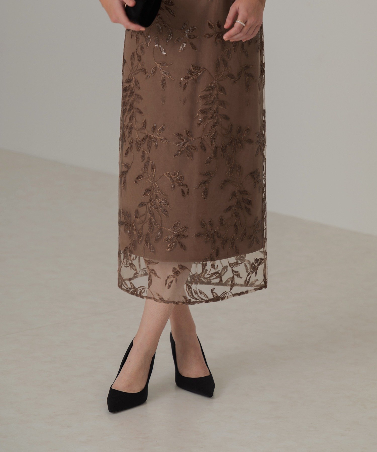 Leja｜LEJA-チュールロングスリーブリーフIラインワンピースドレス