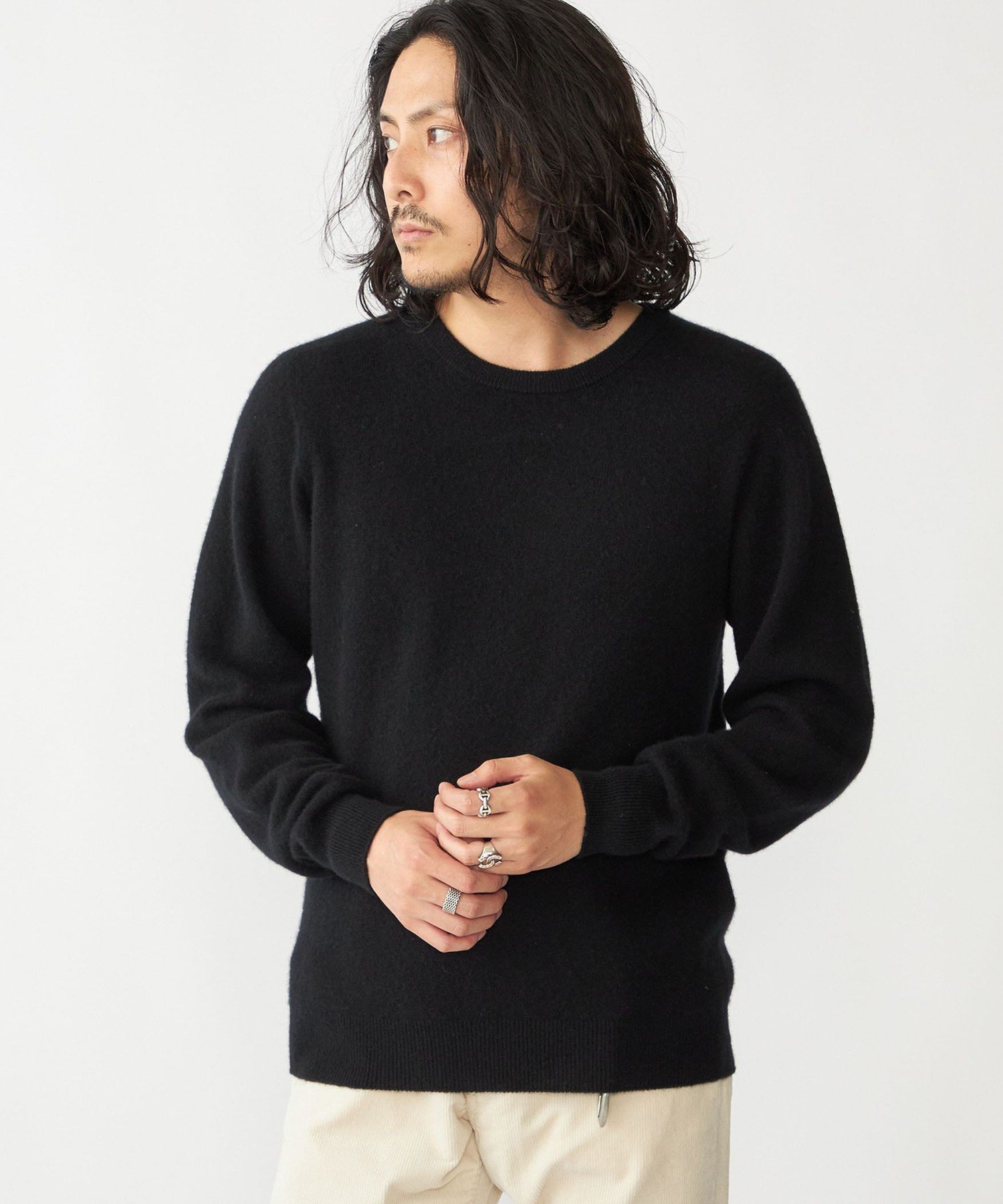 ARTS&SCIENCE Boyfriend sweater 1 カシミヤ 黒 カシミヤワッフル クルーセーター（59-34KI01-204）｜アルチザンメン
