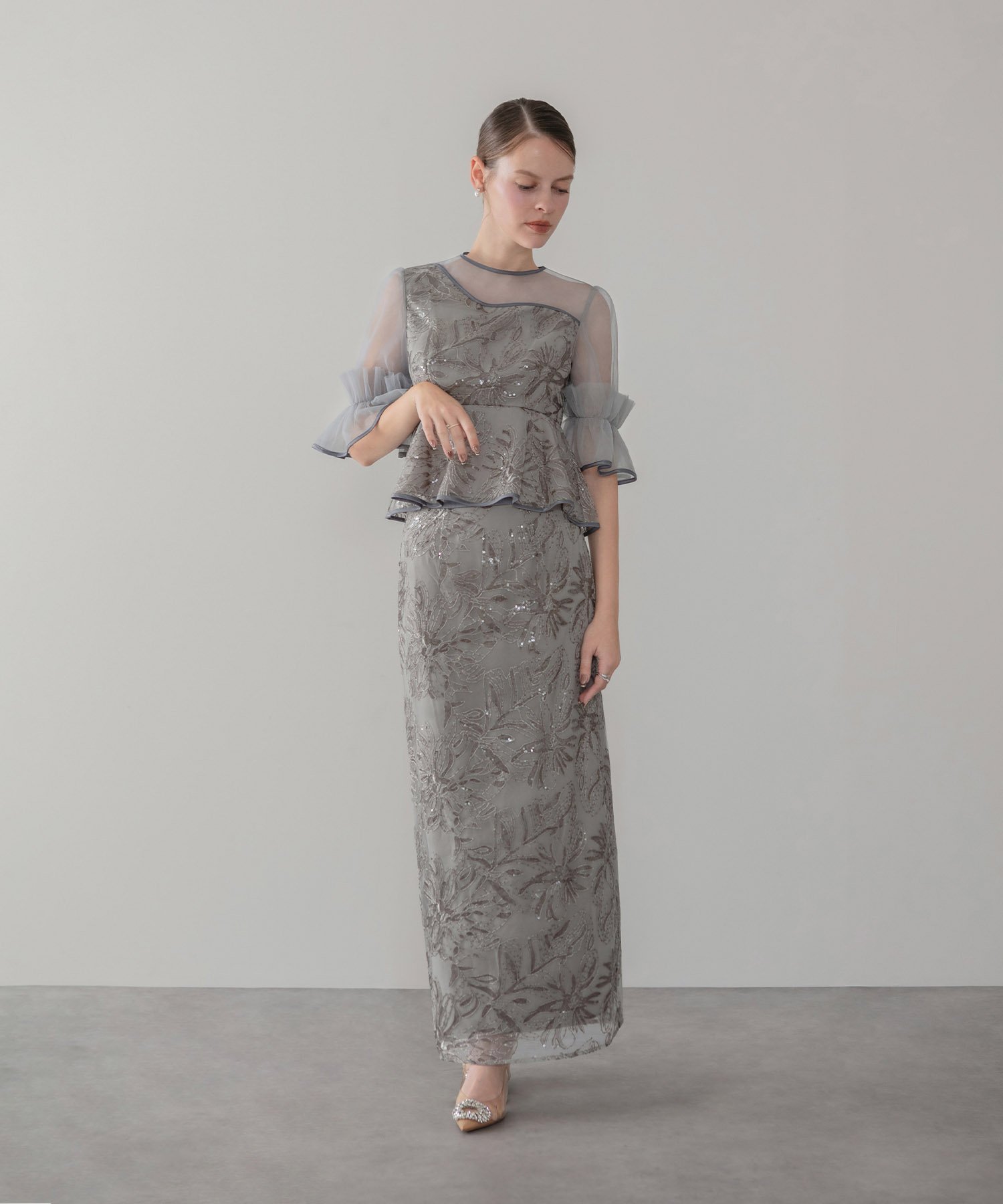 Leja｜Leja-アシンメトリーシアーフラワースパンコールフリル