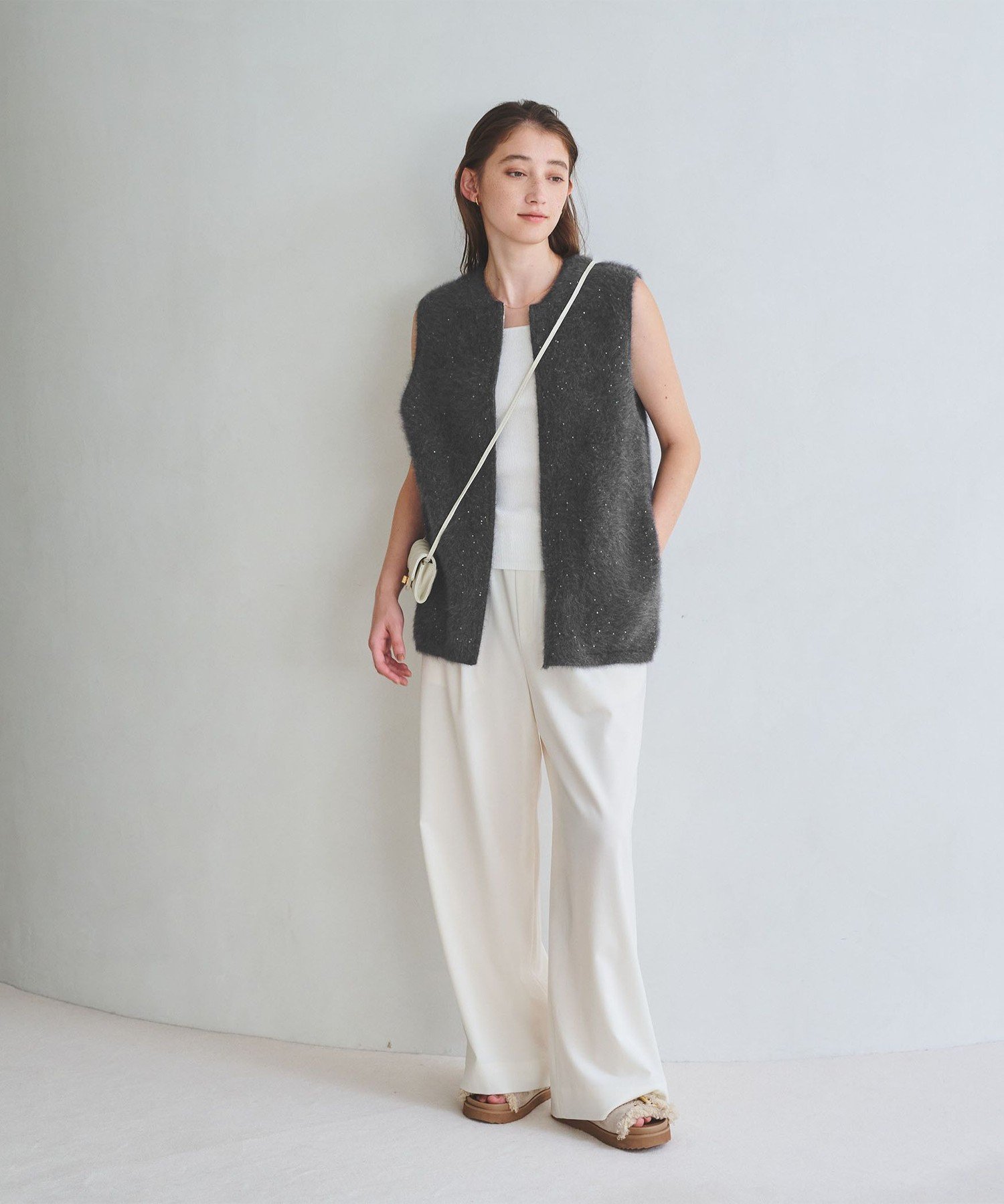 UNITED ARROWS｜フォックスカシミヤ スパンコール ジップ ベスト