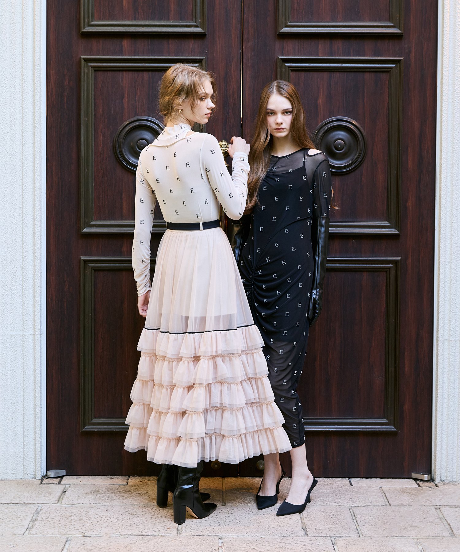 EIMY ISTOIRE チュールティアードレイヤードスカート ホワイト EIMY