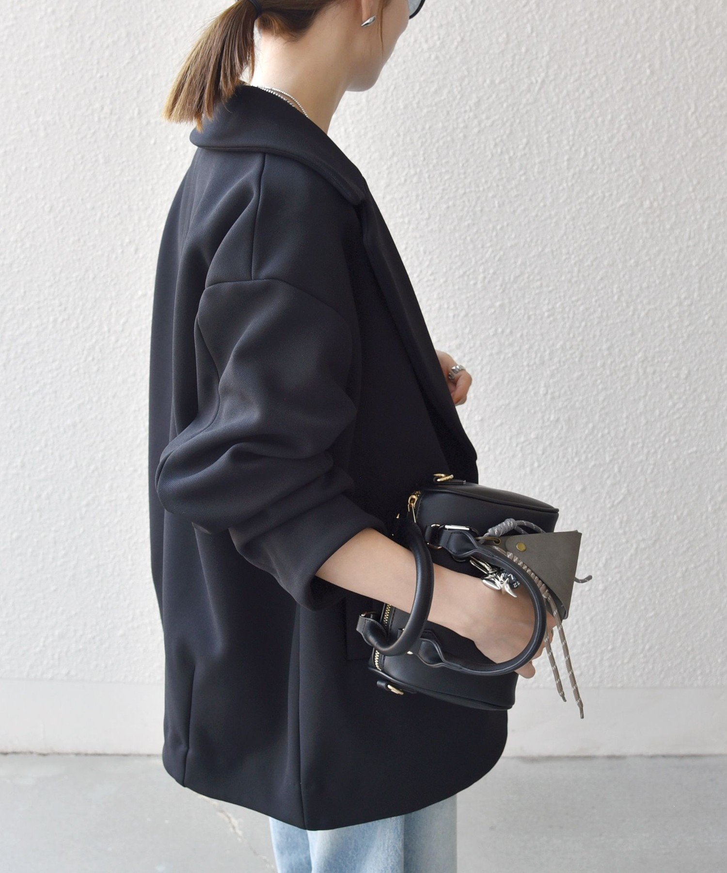 SHIPS any ダンボールコクーンテーラードミディコート 黒 新品 タグつき SHIPS any コート アウター any:「洗濯機可能」ダンボール コクーン