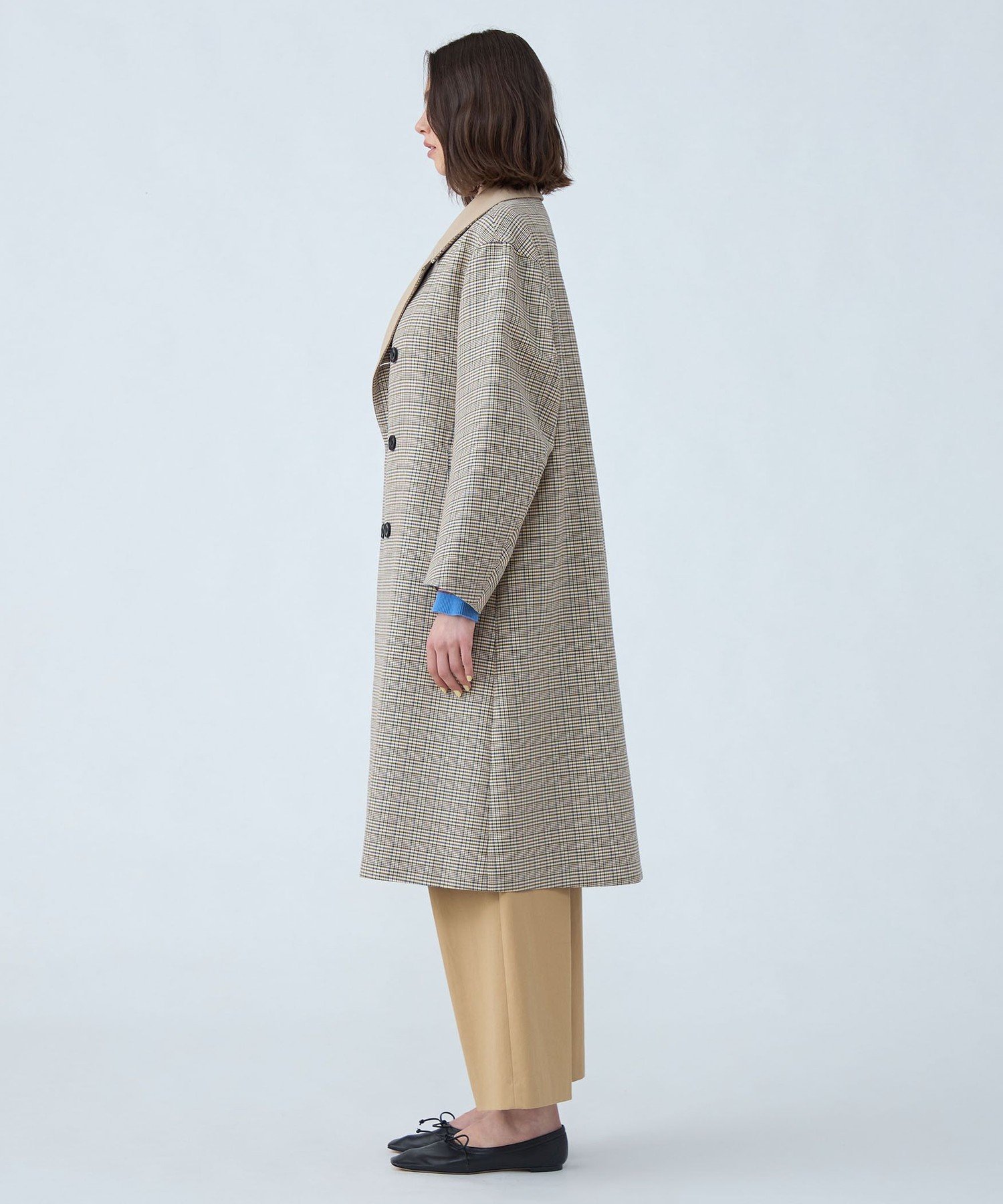 TOMORROWLAND｜コットンリバーチェック ダブルブレストコート