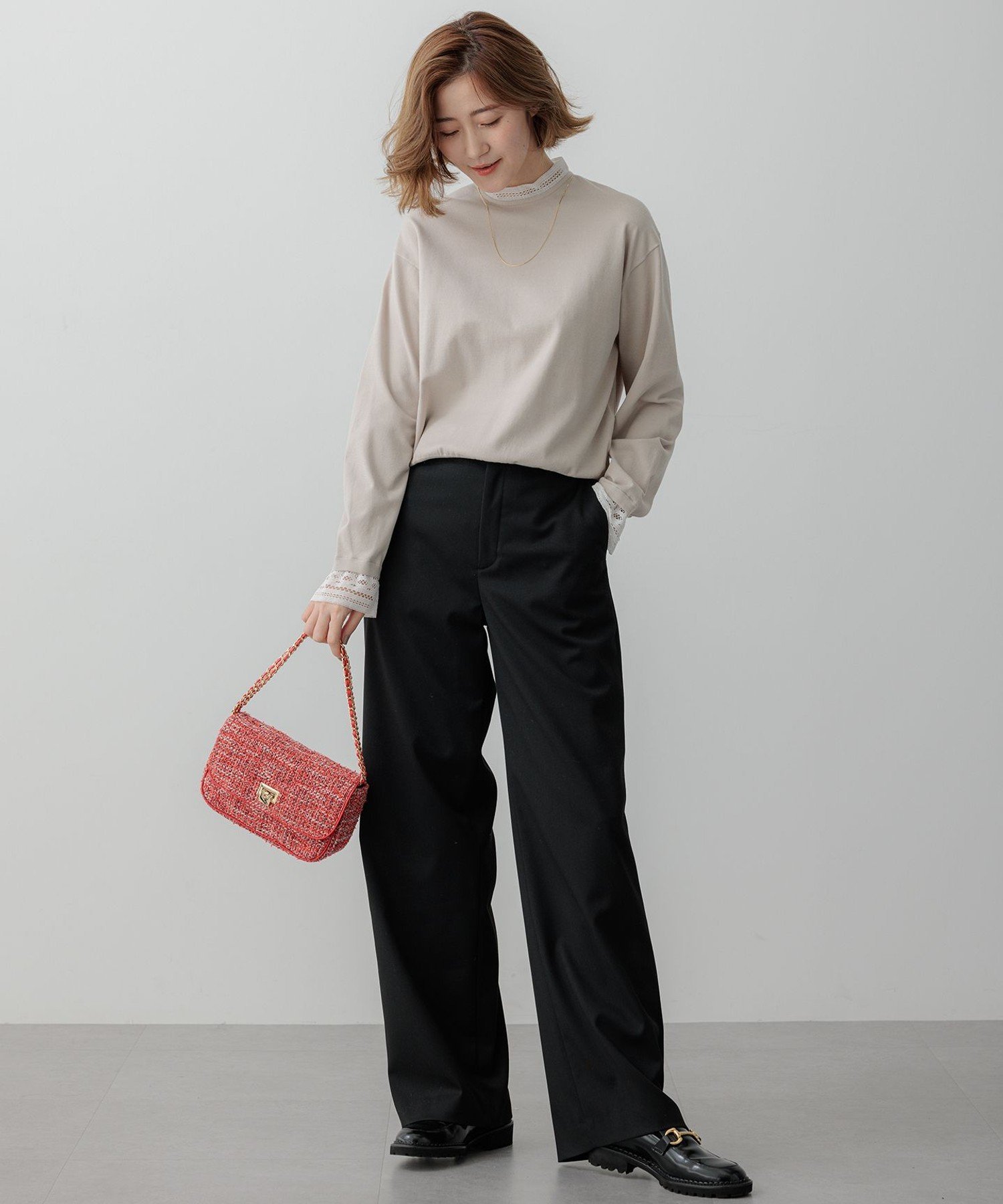 23区｜【洗える】ヴィスコースストレッチ レースコンビ ニット