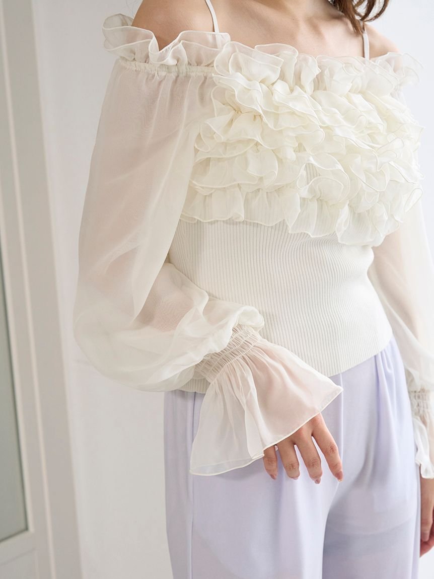 SNIDEL｜デザインシアーフリルニットプルオーバー | Rakuten Fashion