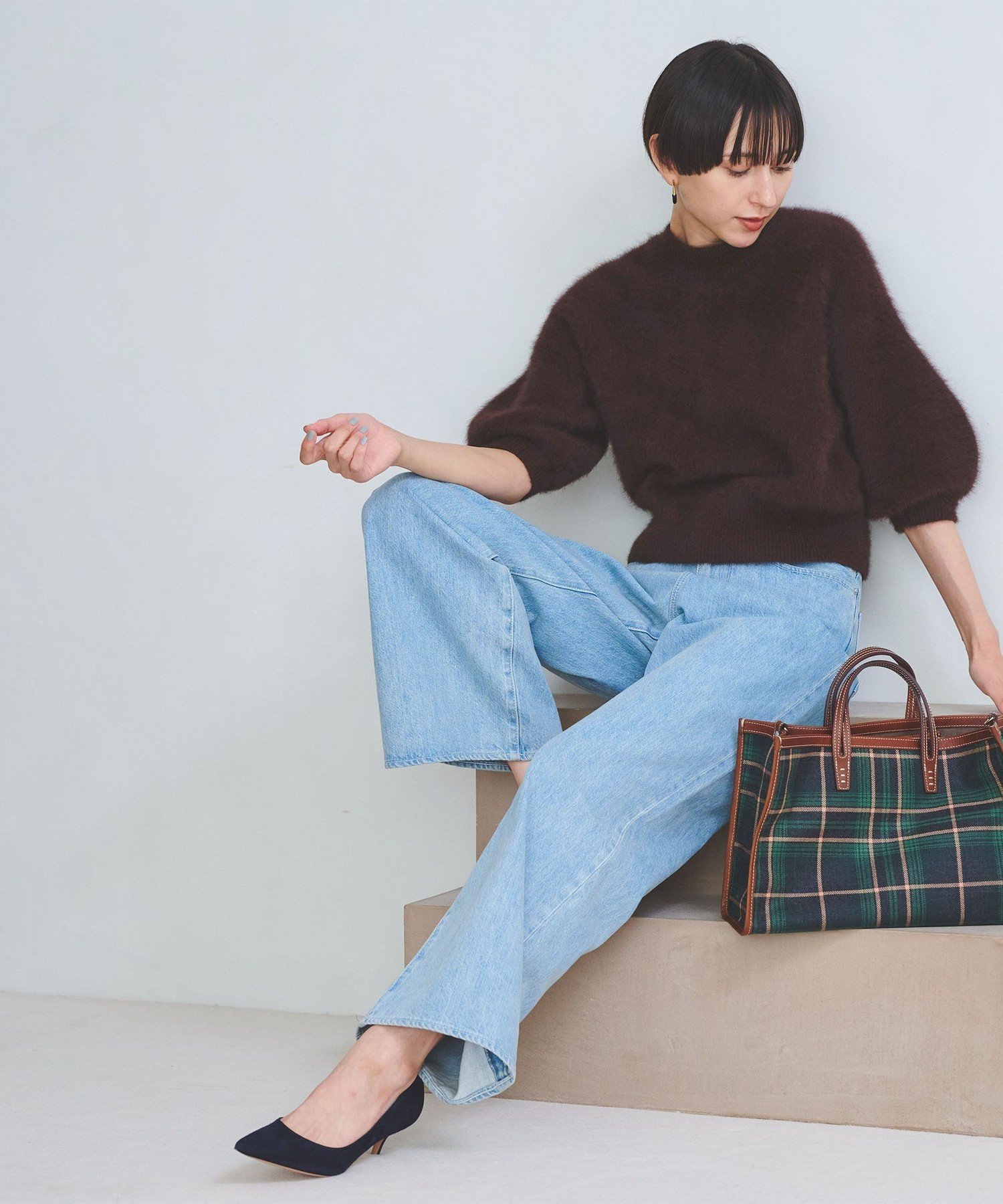 UNITED ARROWS｜フォックスカシミヤ パフ ハーフスリーブ ニット