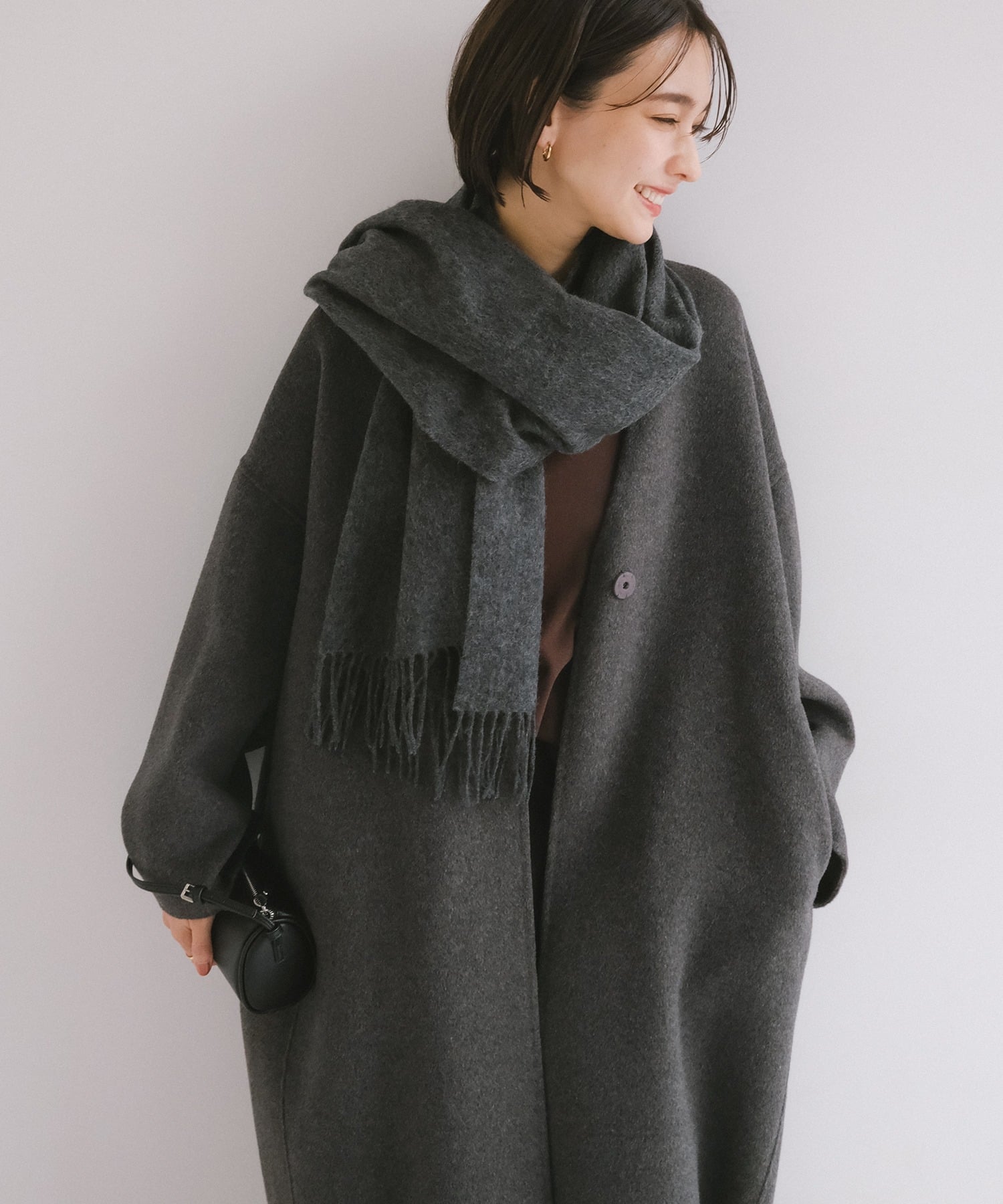 andme｜ノーカラー リバー コクーン コート evernavy エバーネイビー