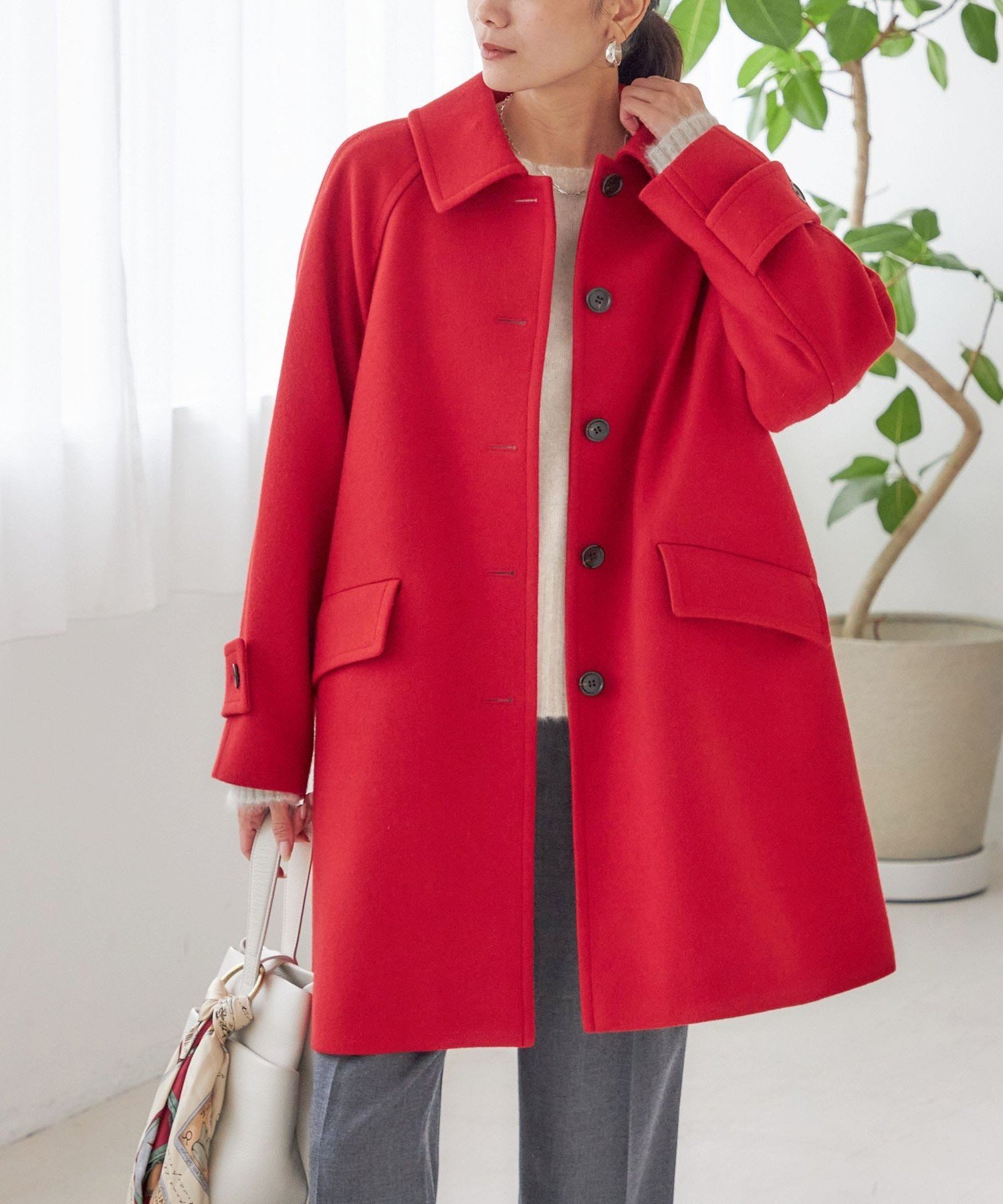 SHIPS｜千鳥 / ソリッド ウール メルトン ステンカラー コート