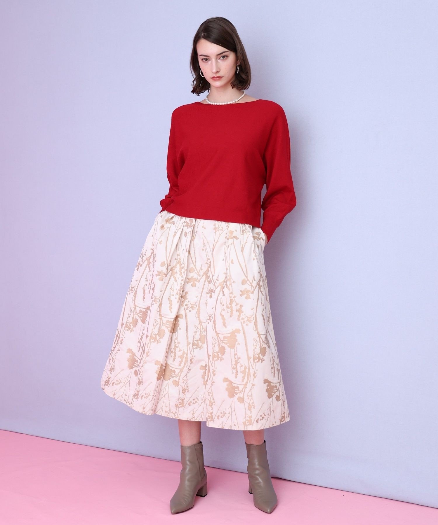 ANAYI｜シルエットフラワージャガードタックスカート | Rakuten