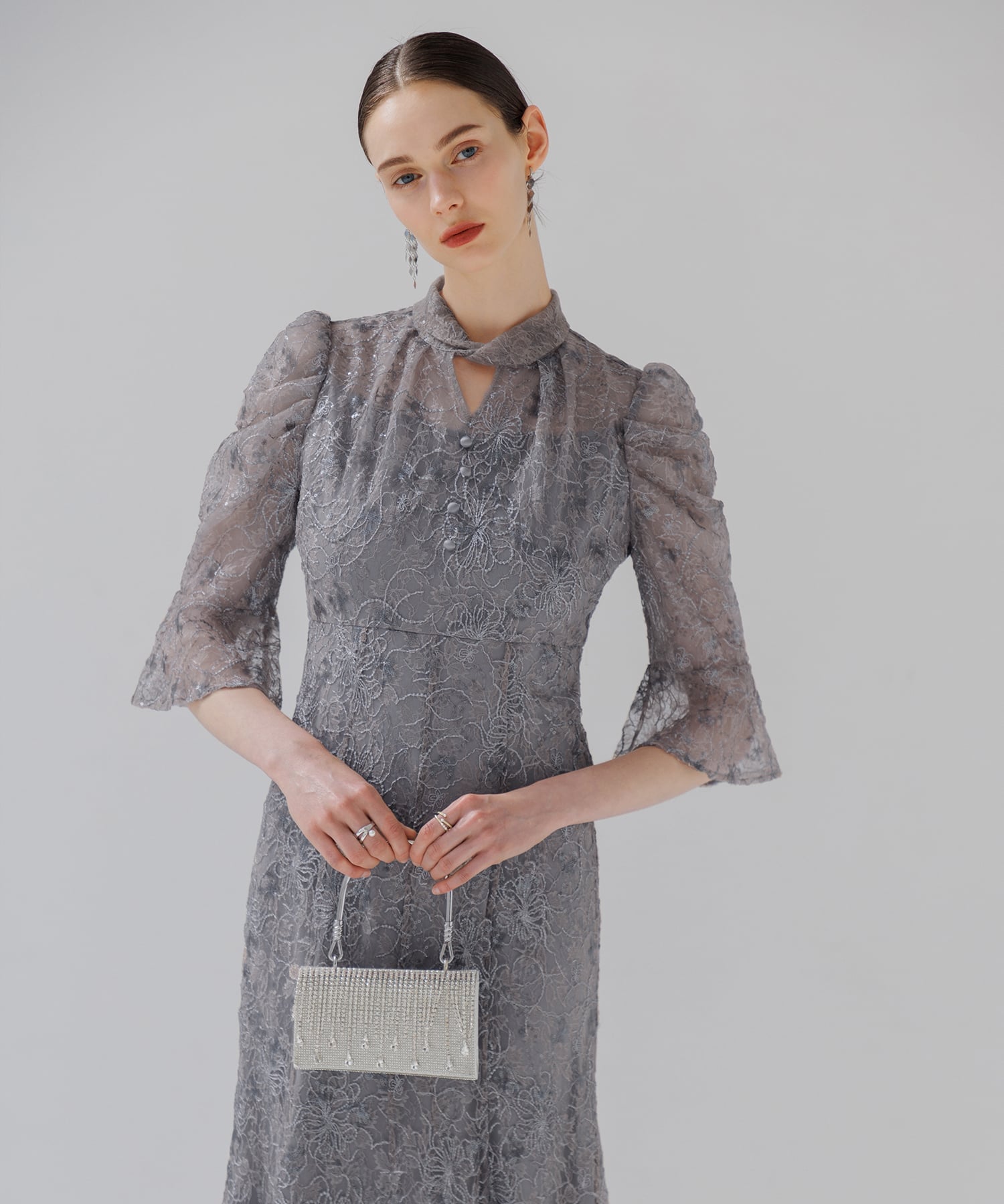 Leja｜LEJA/スパンコール花柄パフスリーブマーメイドワンピースドレス