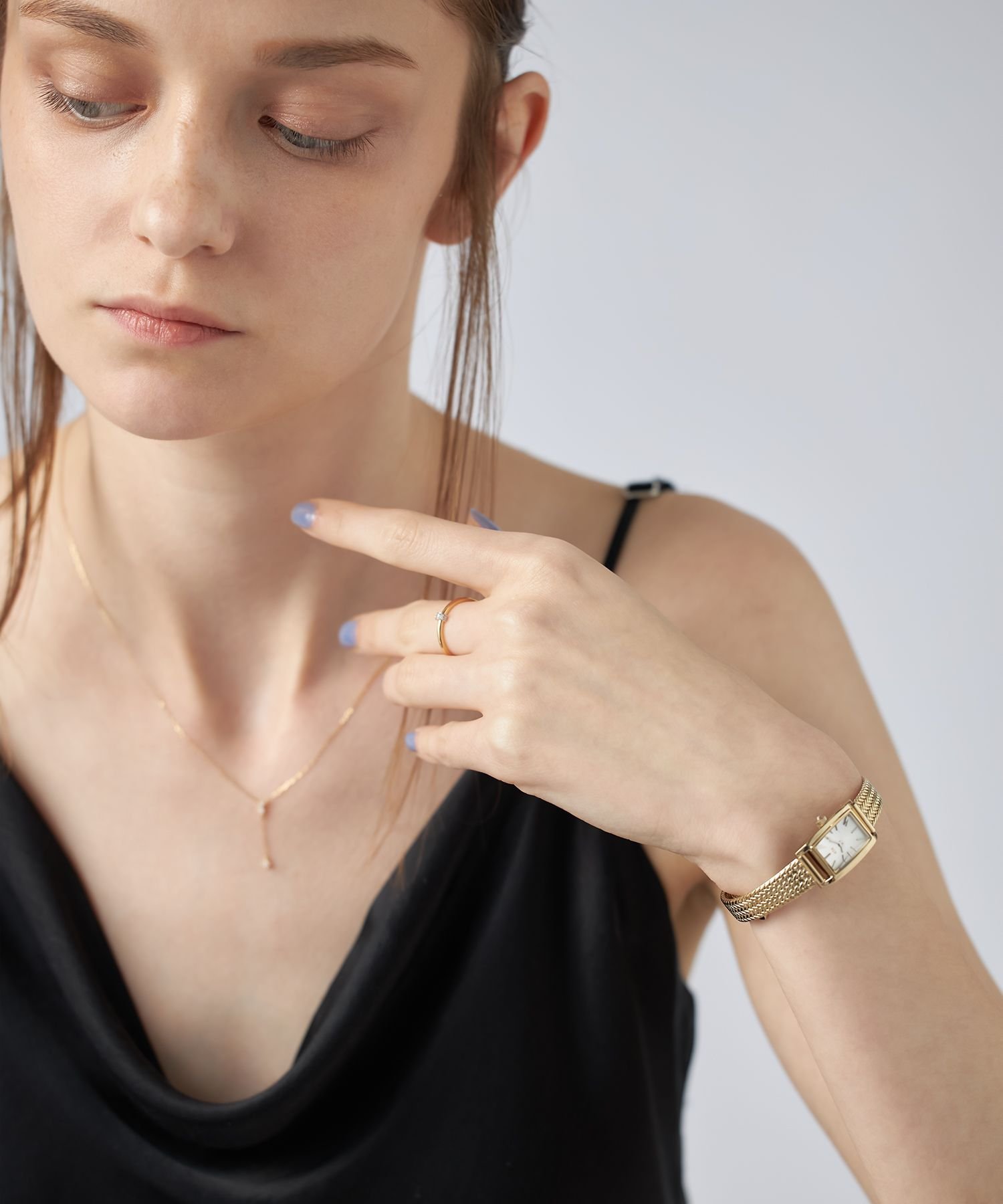 ete｜ダイヤモンド レクタングルフェイス メッシュベルト ウォッチ