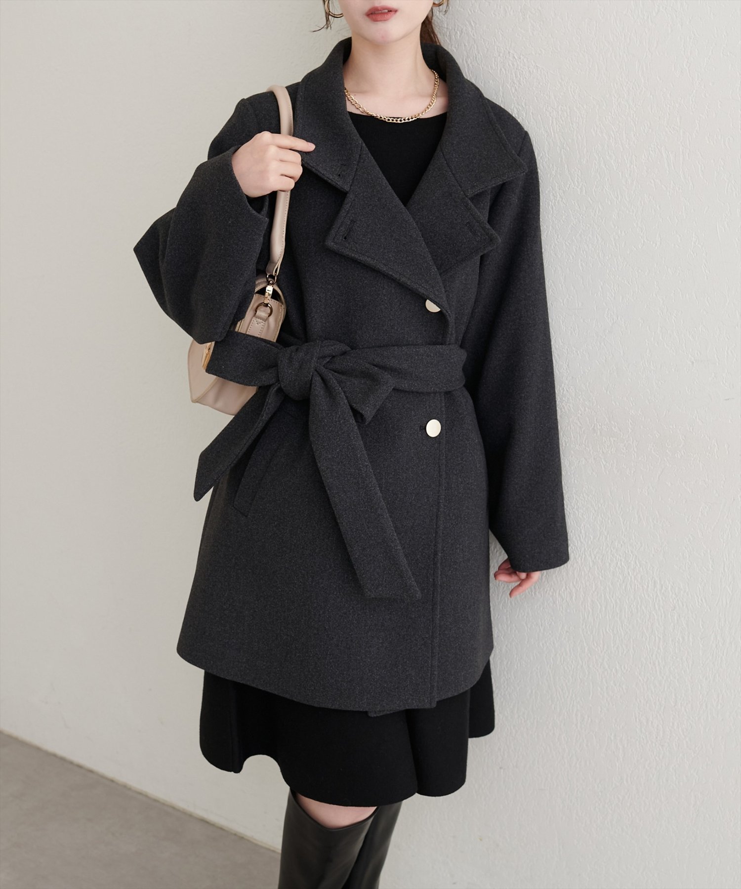 ナチュラルクチュール　スタンドカラーミドル丈コート natural couture コート アウター 「ako」スタンドカラーミドル丈