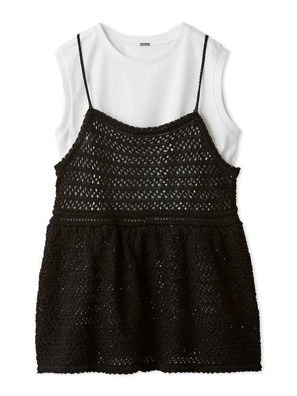 Mila Owen｜【ウォッシャブル】クロシェニットキャミ×ノースリトップス