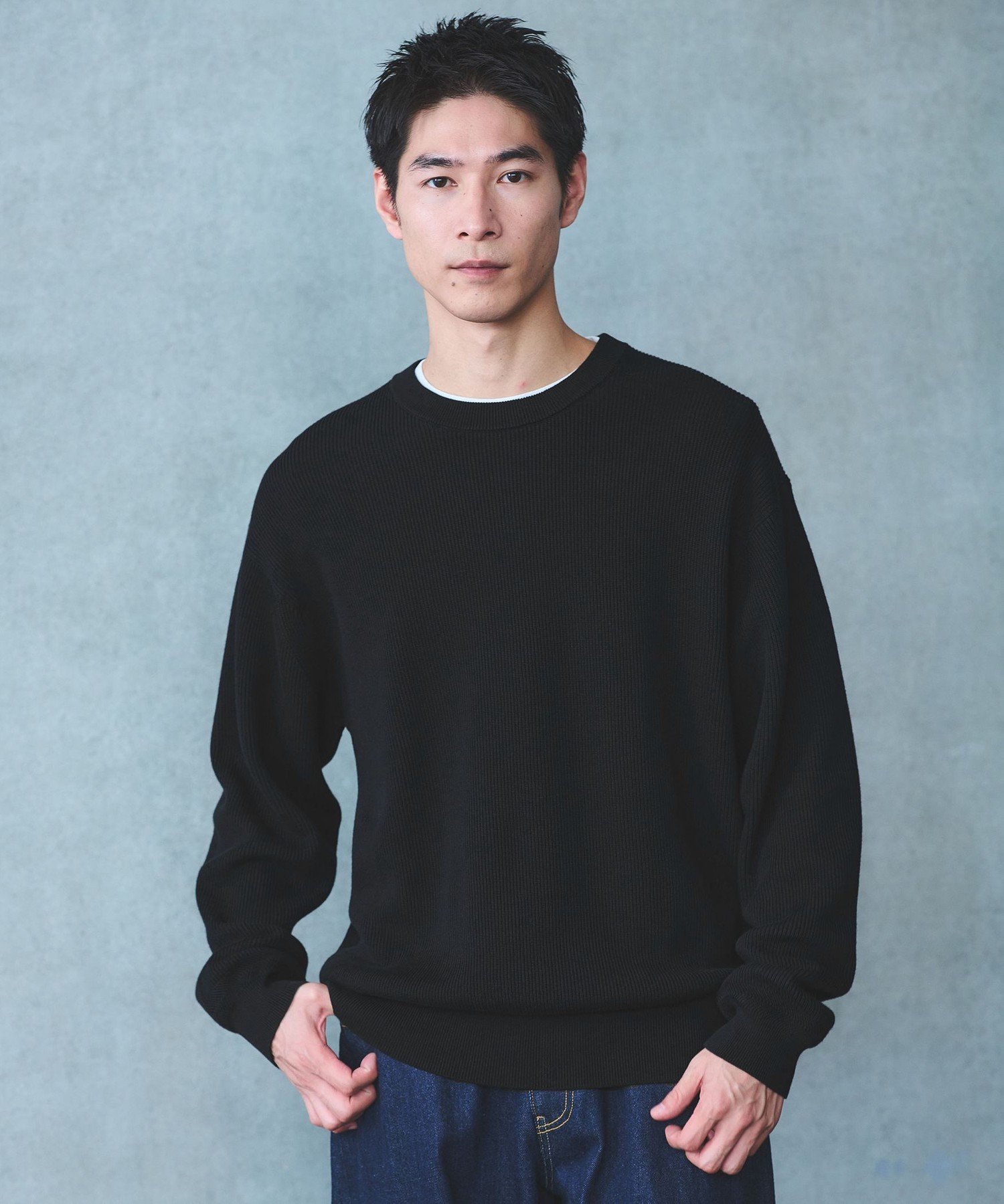 UNITED ARROWS green label relaxing｜コットン アゼ クルーネック