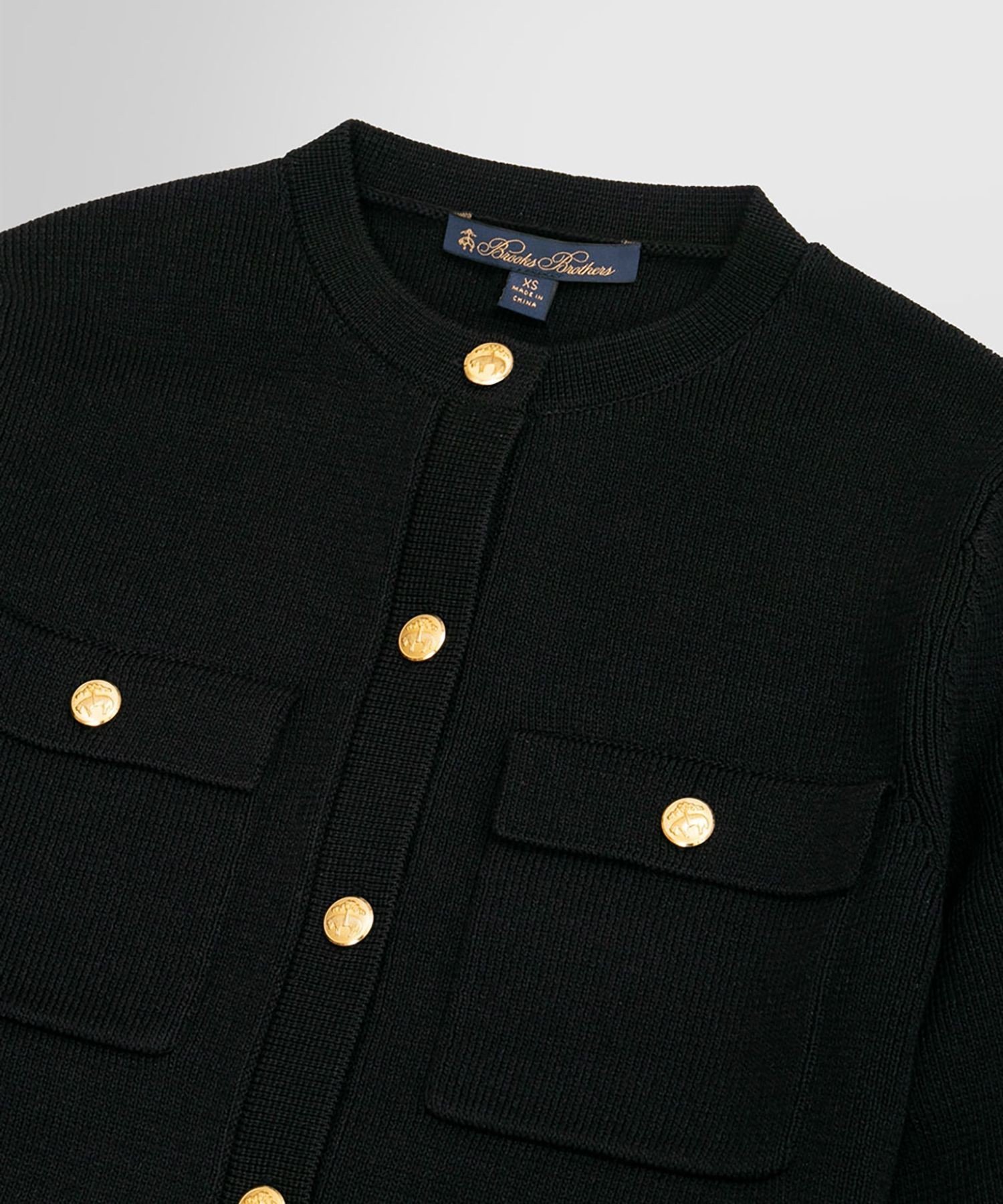 Brooks Brothers｜ミラノリブ ゴールドボタン ノーカラーニット