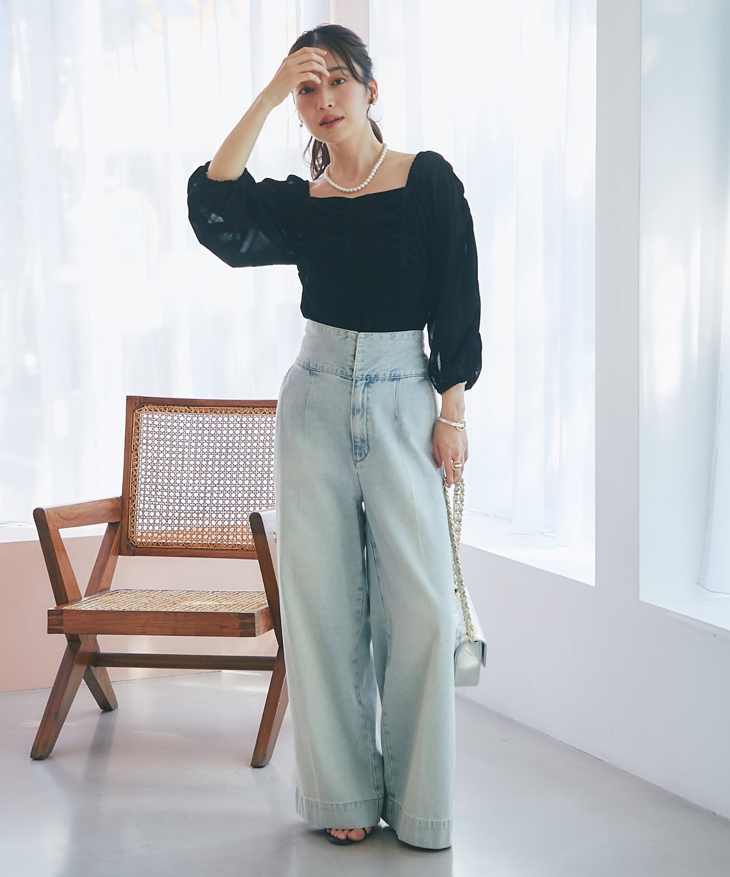 La boutique BonBon｜【美脚見え】バックレースアップデニムワイド