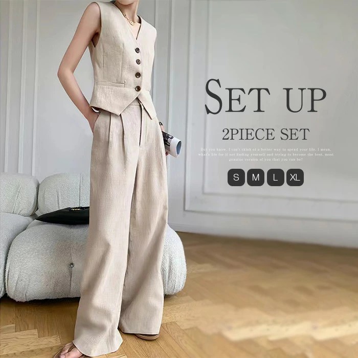楽天市場】セットアップ レディース ベスト ワイドパンツ 綿麻 ジレ