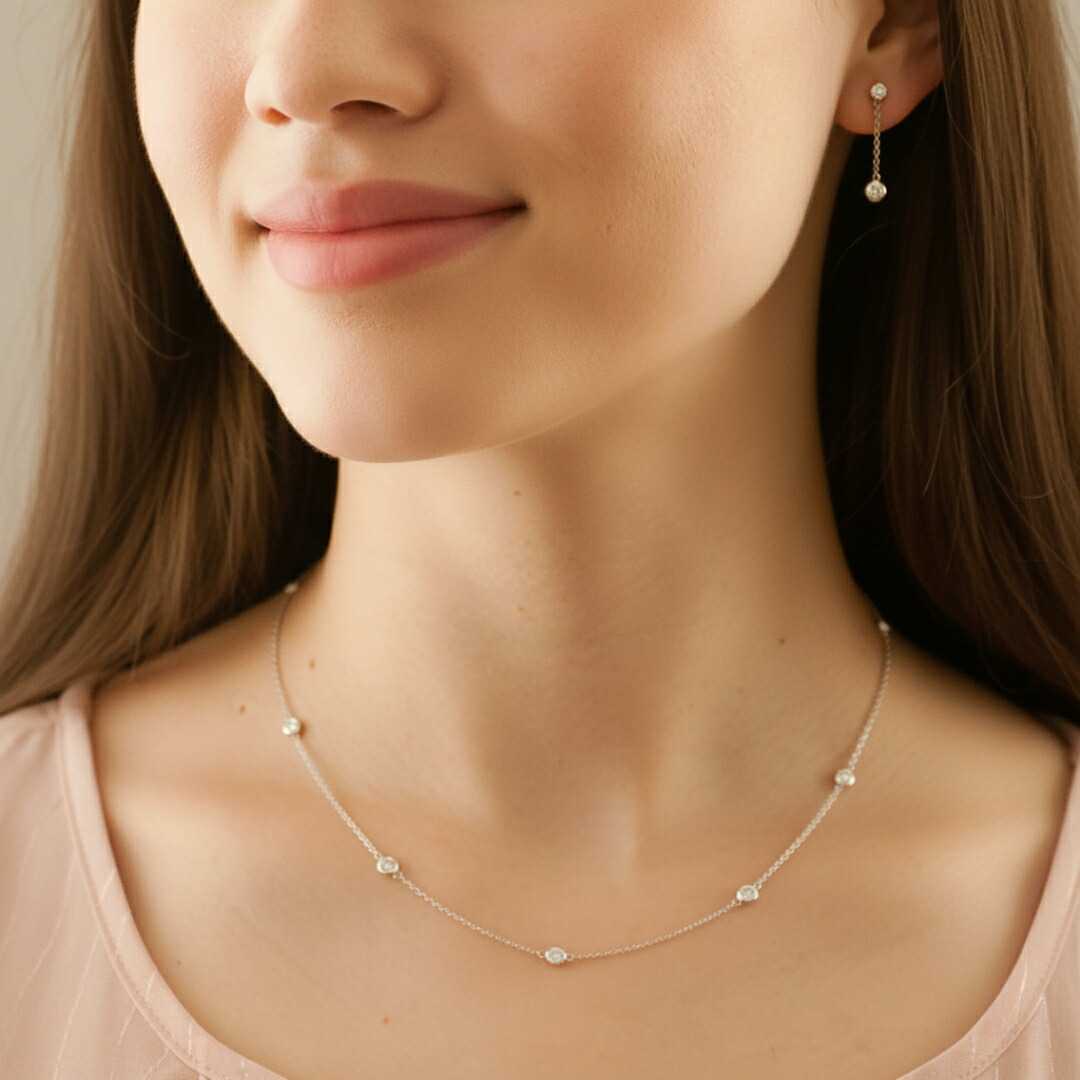 楽天市場】K18 9石ダイヤモンド ステーション ネックレス Bezel