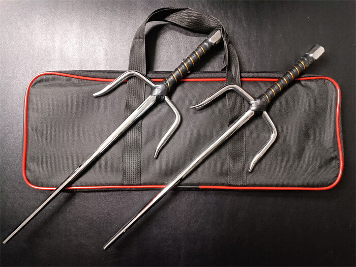 十手 鉄製 両面鉤 釵 サイ 全長46cm 一対 時代 古玩 旧家 蔵出 骨董品