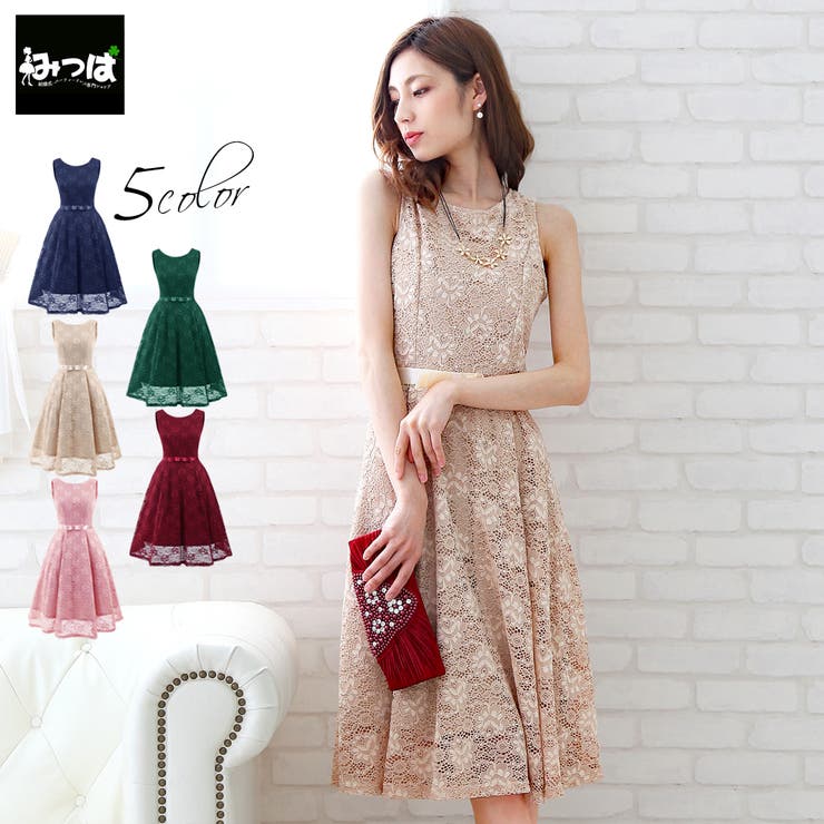 楽天市場】みつば 5色フラワーレースのノースリーブドレス☆ドレス