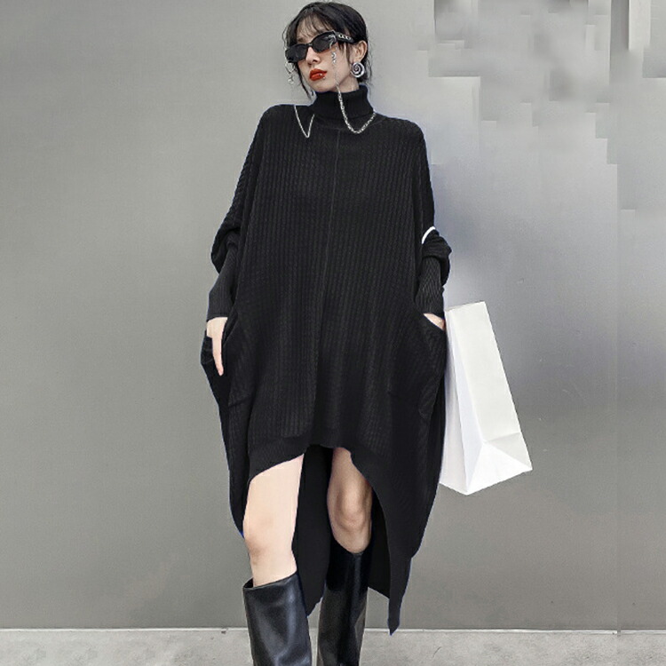 楽天市場】アシメ デザイン ドルマンニットワンピース ロング