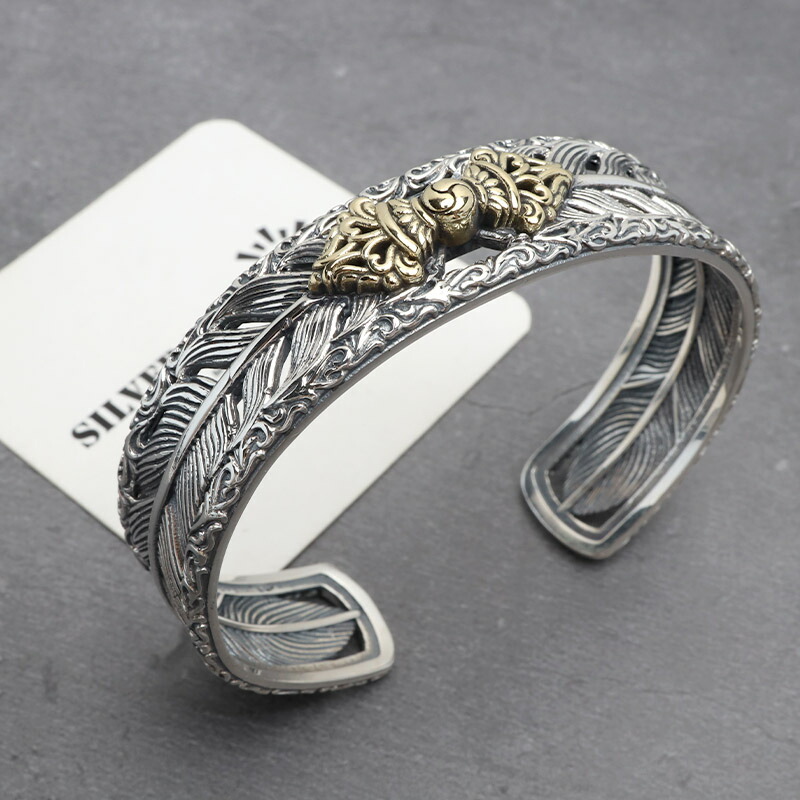 楽天市場】シルバー925 六字真言バングル フェザーバングル ワイド