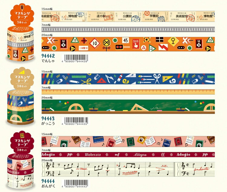 楽天市場】マスキングテープ アソート レトロ 3巻セット 7mm 15mm 20mm