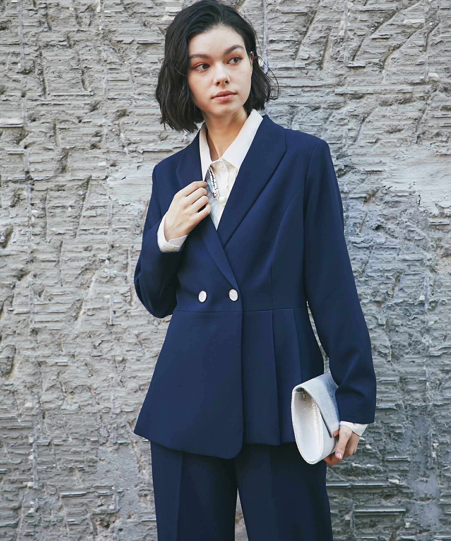 楽天市場】プリーツ裾 ペプラム ジャケット ＆ ワイドパンツ