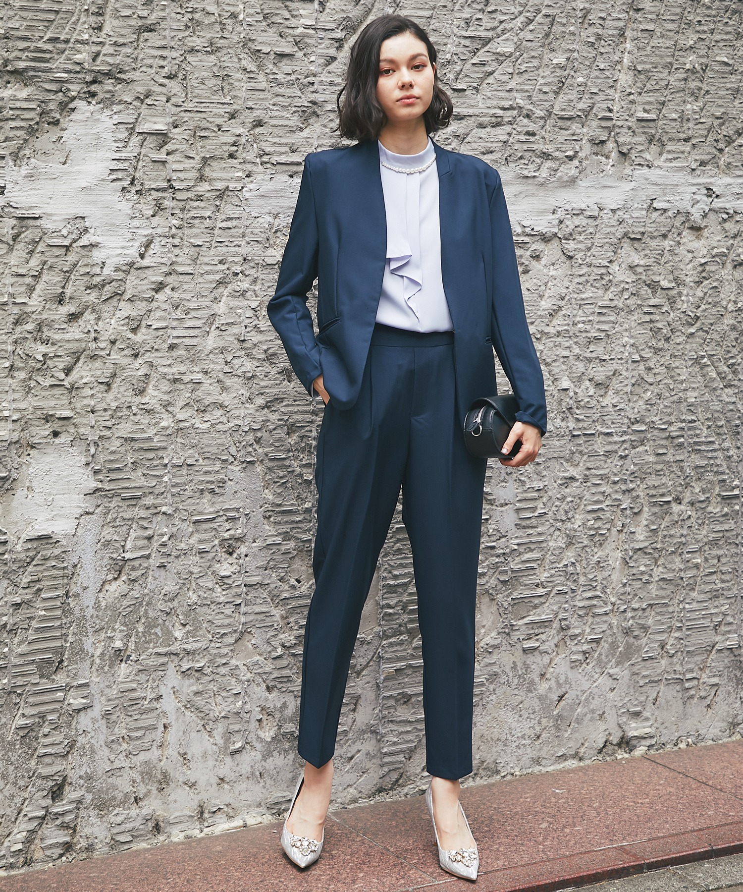 楽天市場】ノーカラー ジャケット ＆ テーパード パンツ 2点セット