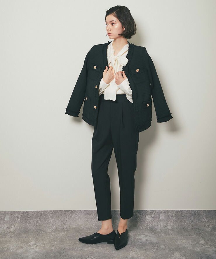 楽天市場】3点セット！ノーカラーツイードジャケット＆ボウタイリネン