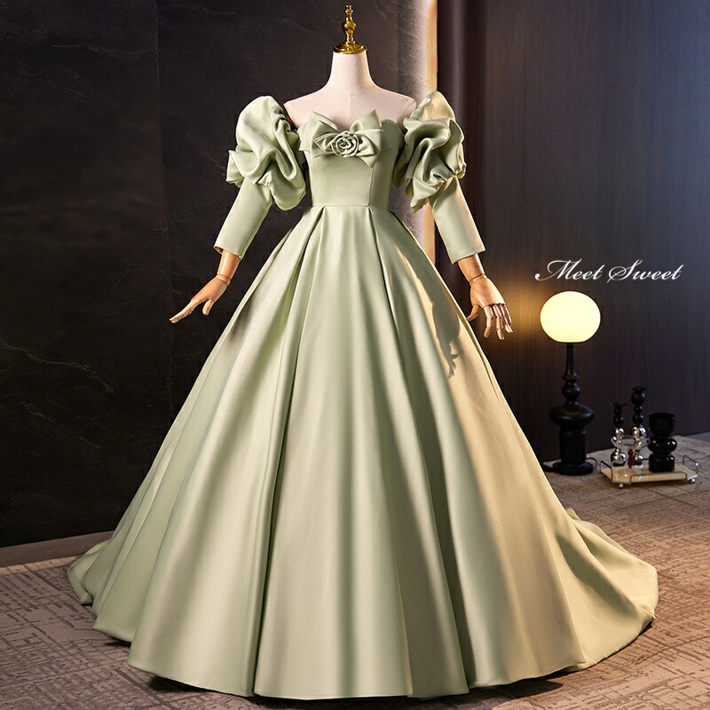 楽天市場】カラードレス 2way プリンセスライン グリーン サテン