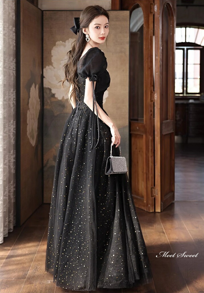 楽天市場】カラードレス ロングドレス パーティードレス 半袖 ブラック