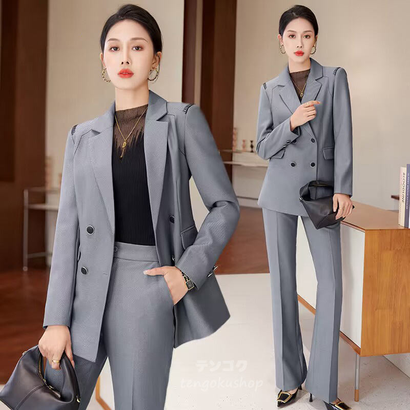 楽天市場】パンツスーツ レディース グレー オシャレ 事務服 無地