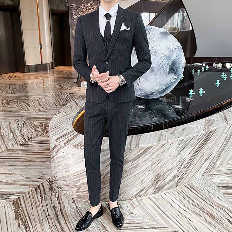 楽天市場】メンズスーツ 3ピーススーツ ストライプ ビジネススーツ