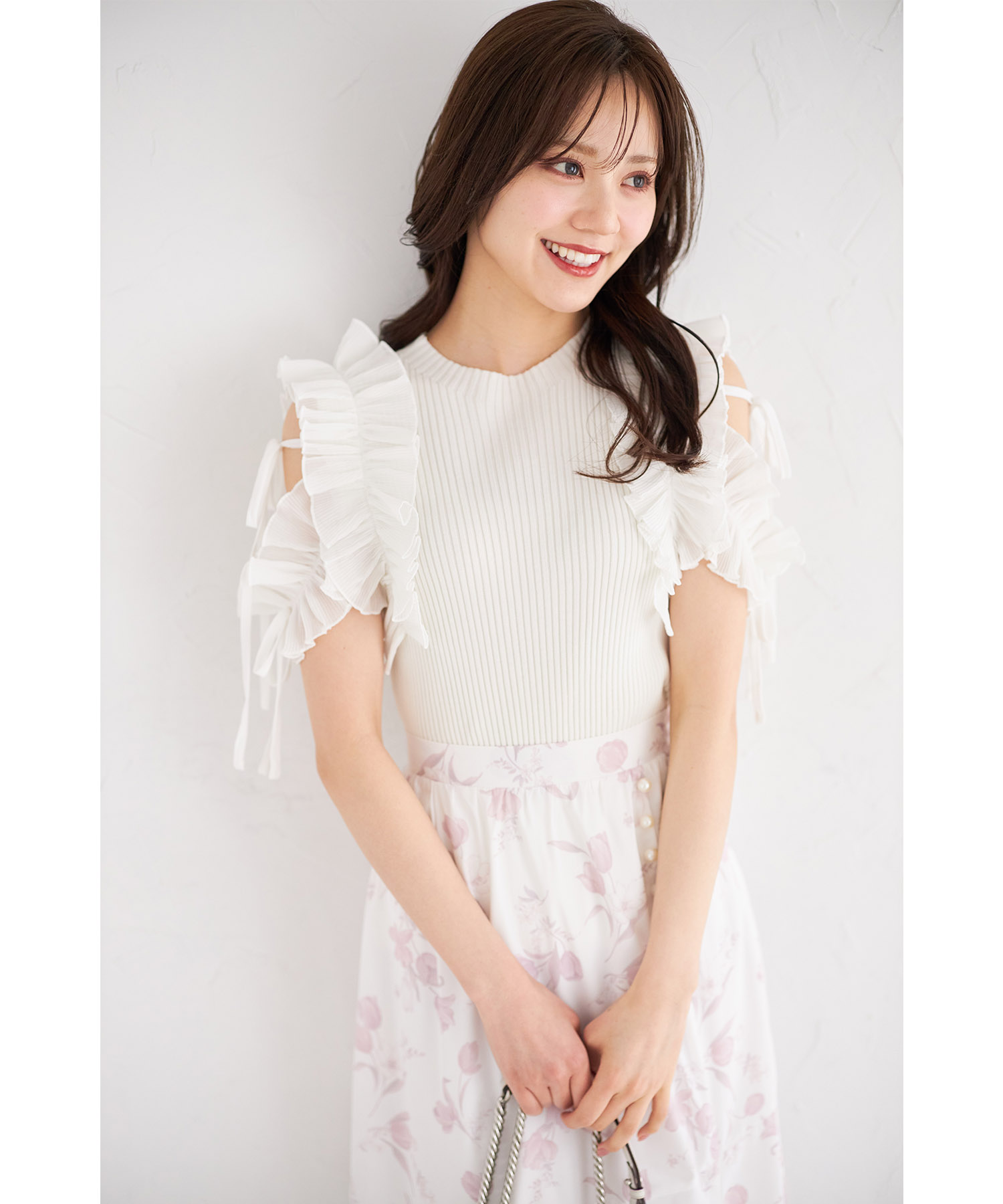 楽天市場】りぼん付きプリーツシフォンフリル切り替えリブニットプル