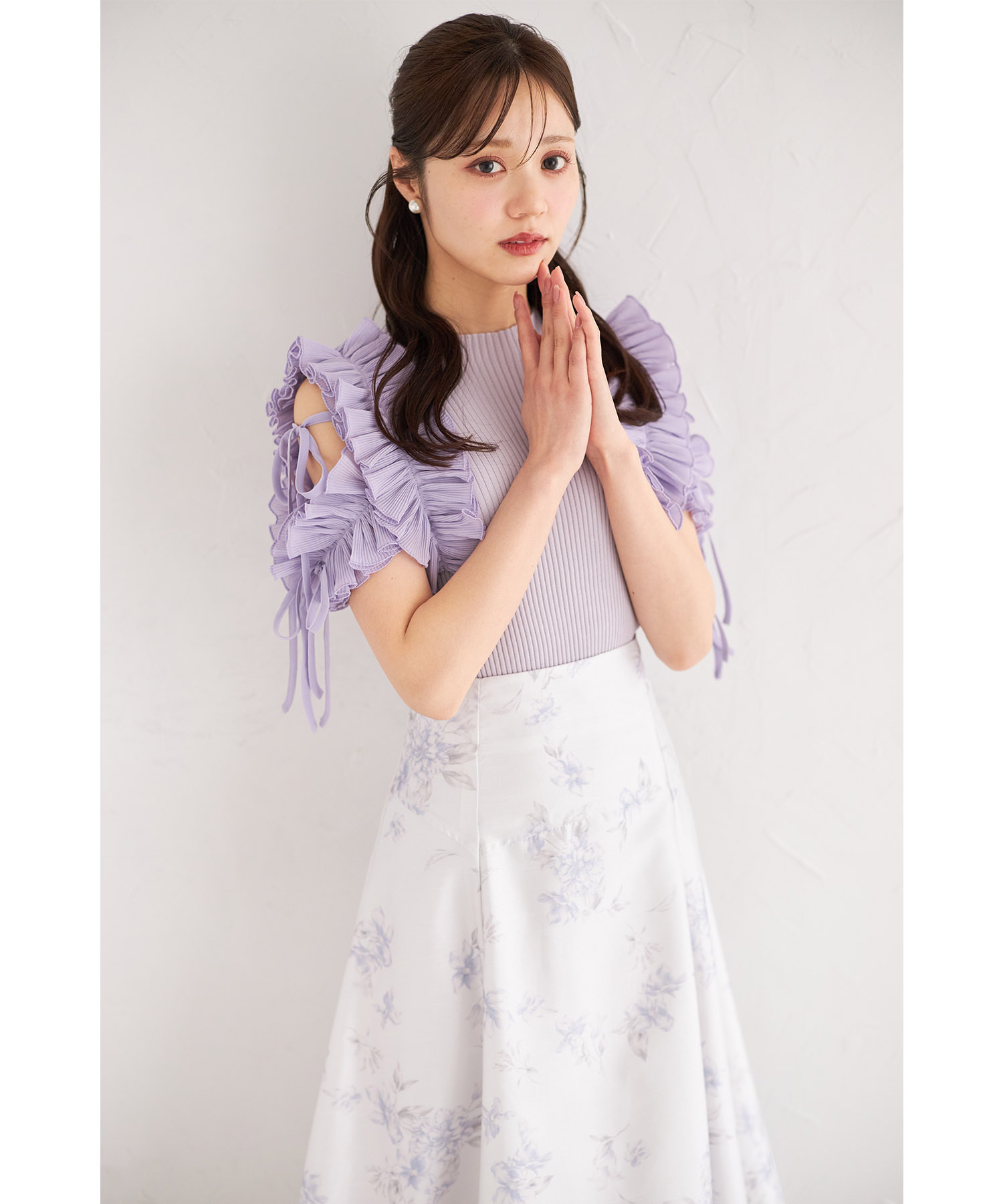 楽天市場】りぼん付きプリーツシフォンフリル切り替えリブニットプル