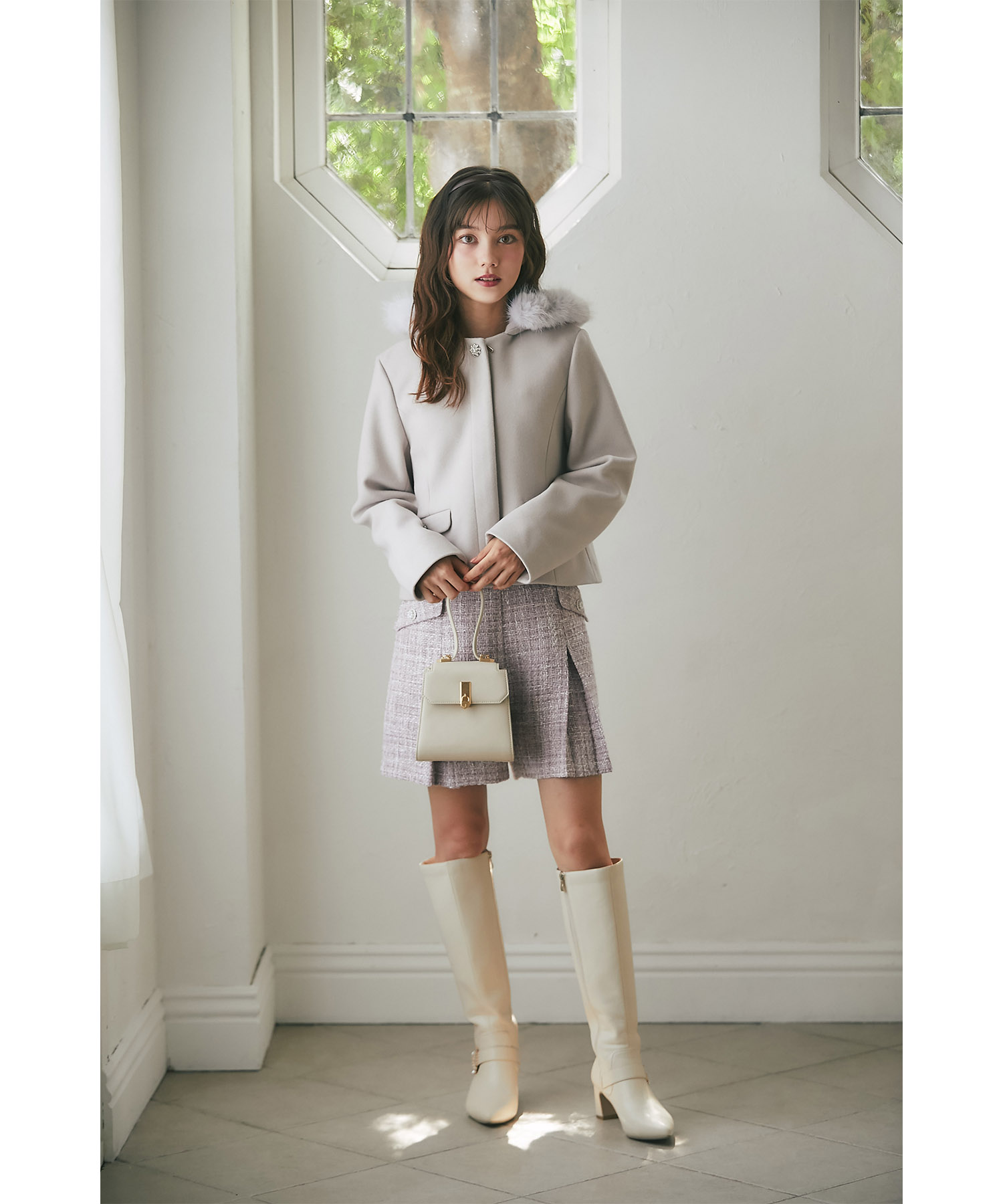 楽天市場】取り外し可能なファー付きビジュー装飾ショートコート