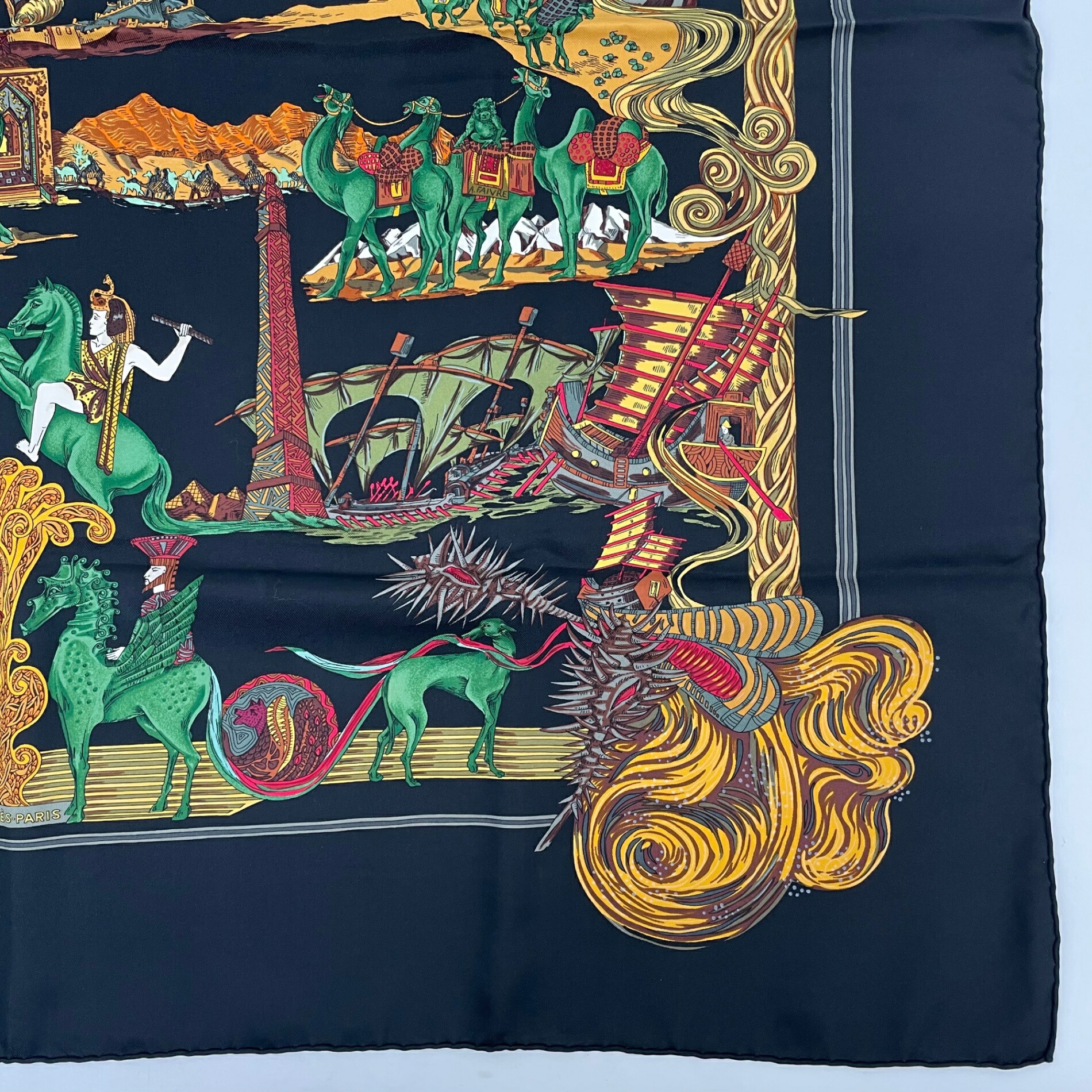 楽天市場】新品同様 HERMES エルメス カレ90 Au FIL de la SOIE 絹糸の