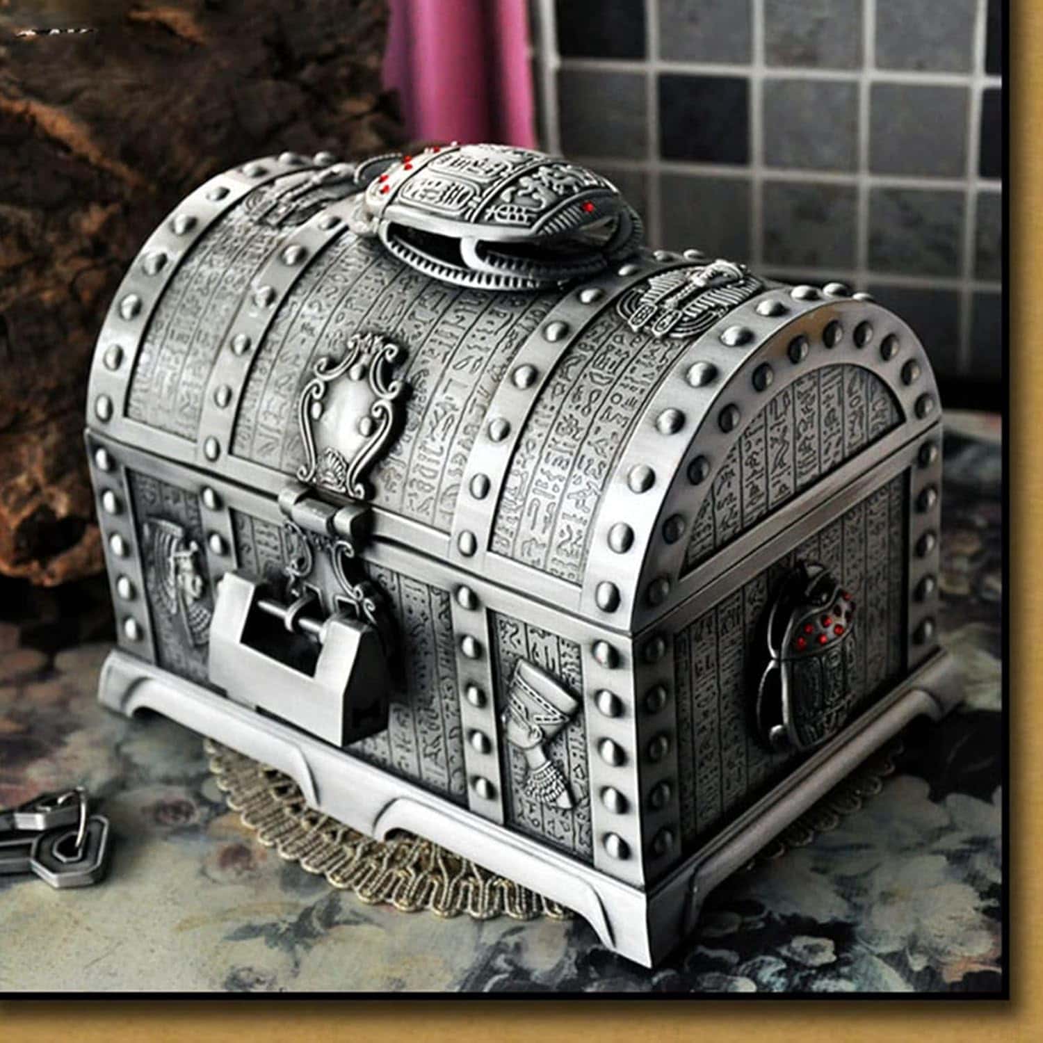 楽天市場】アンティーク宝箱 ロック付き ダブルレイヤー収納ボックス