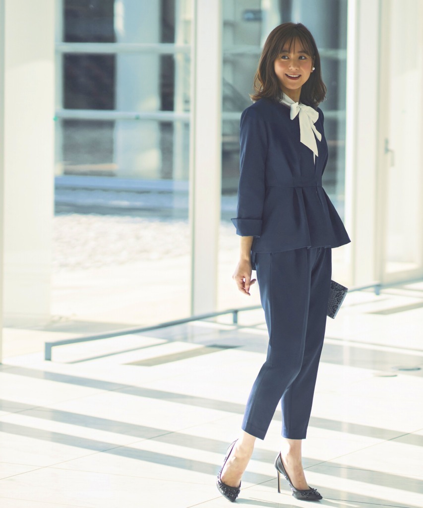 楽天市場】【S~5L】ノーカラーウエストタックペプラムパンツスーツ3点