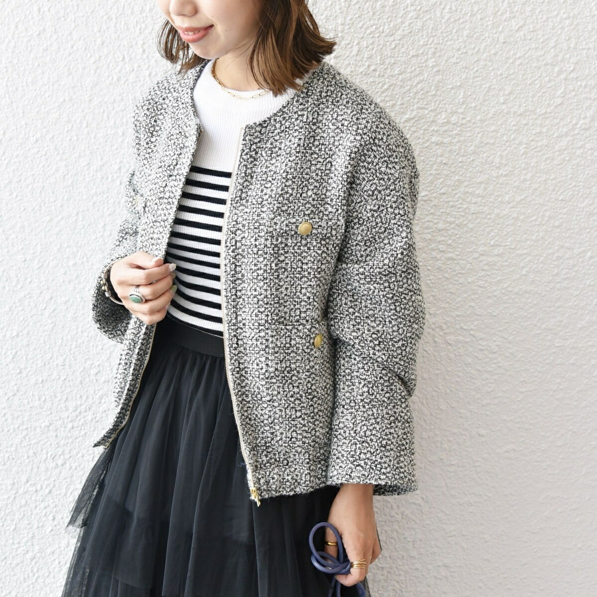 楽天市場】SHIPS any: ノーカラー ツイード ジャケット ブルゾン