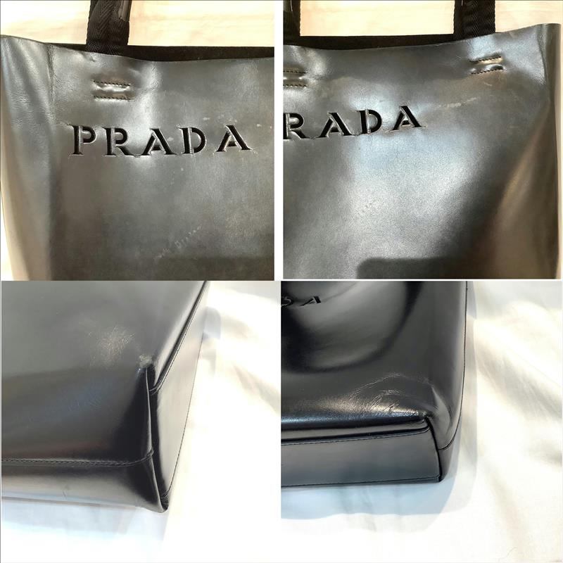 楽天市場】プラダ（PRADA）ロゴ型抜きレザートートバッグ ポーチ付き