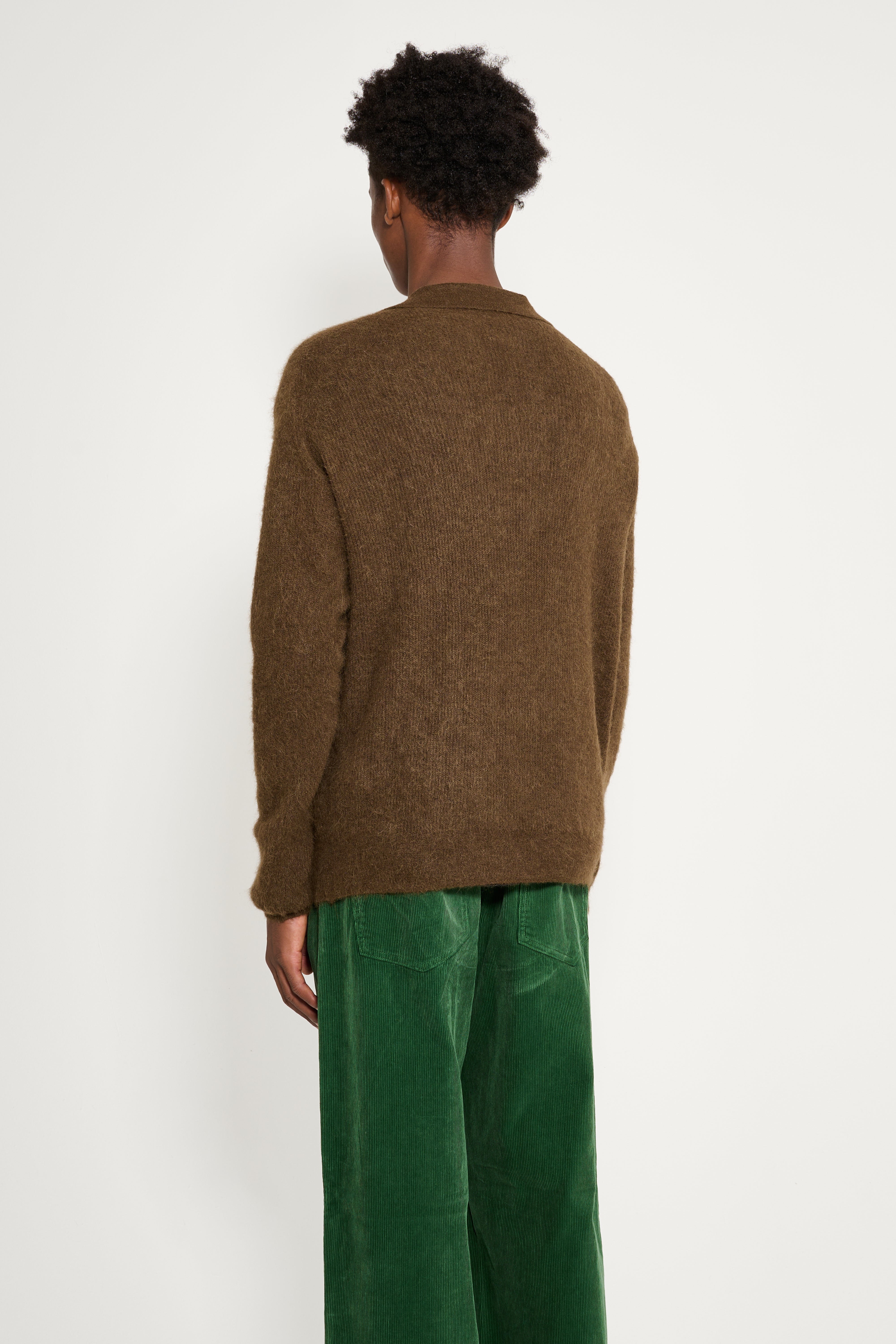 Auralee Baby Suri Alpaca Sheer Knit Skipper Polo Dark Brown – Très