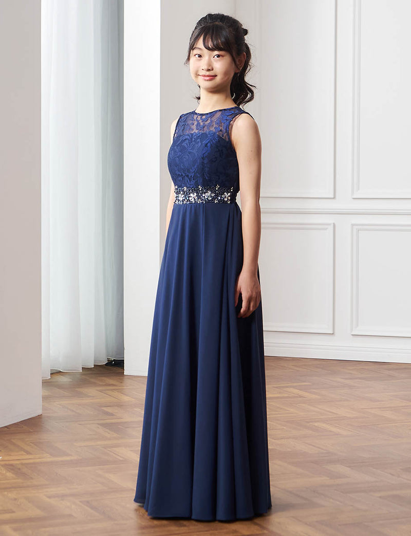 小中学生 コンクールドレス・発表会ドレスにお薦めネイビーロング