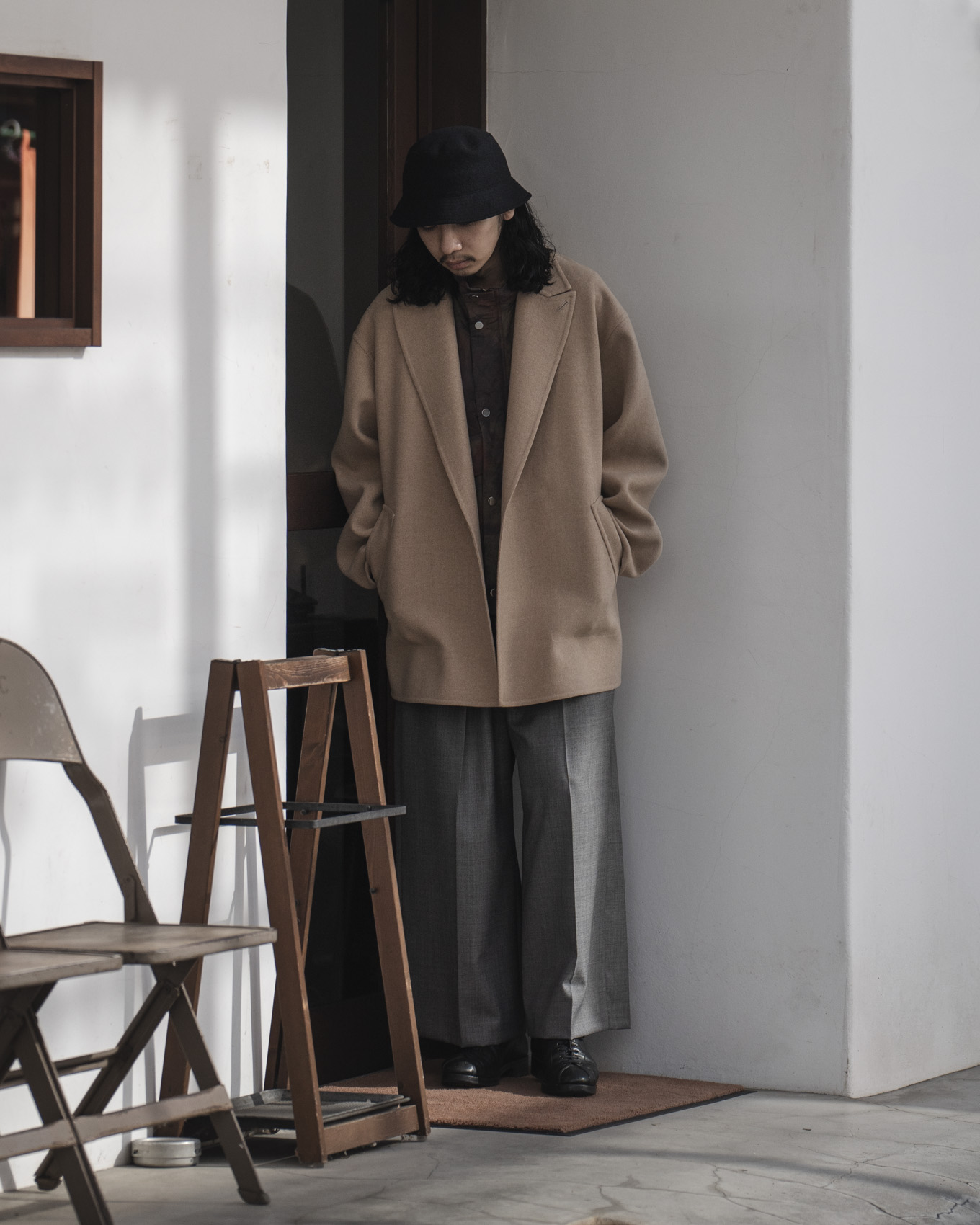 POSTELEGANT / Wool Rever Short Coat (Beige) | twelve