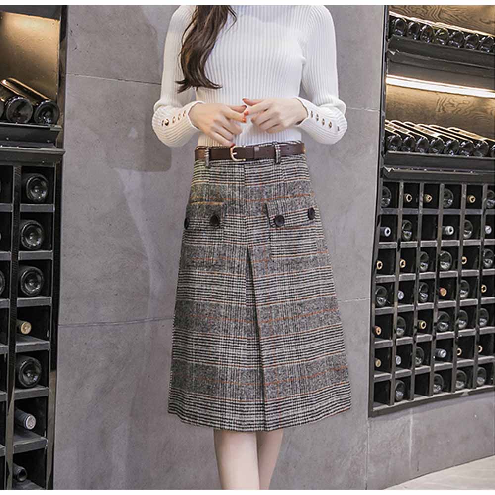 グレンチェック スカート レディース ひざ丈 タイトスカート